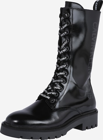 Calvin Klein Jeans Lace-Up Boots in Black: front
