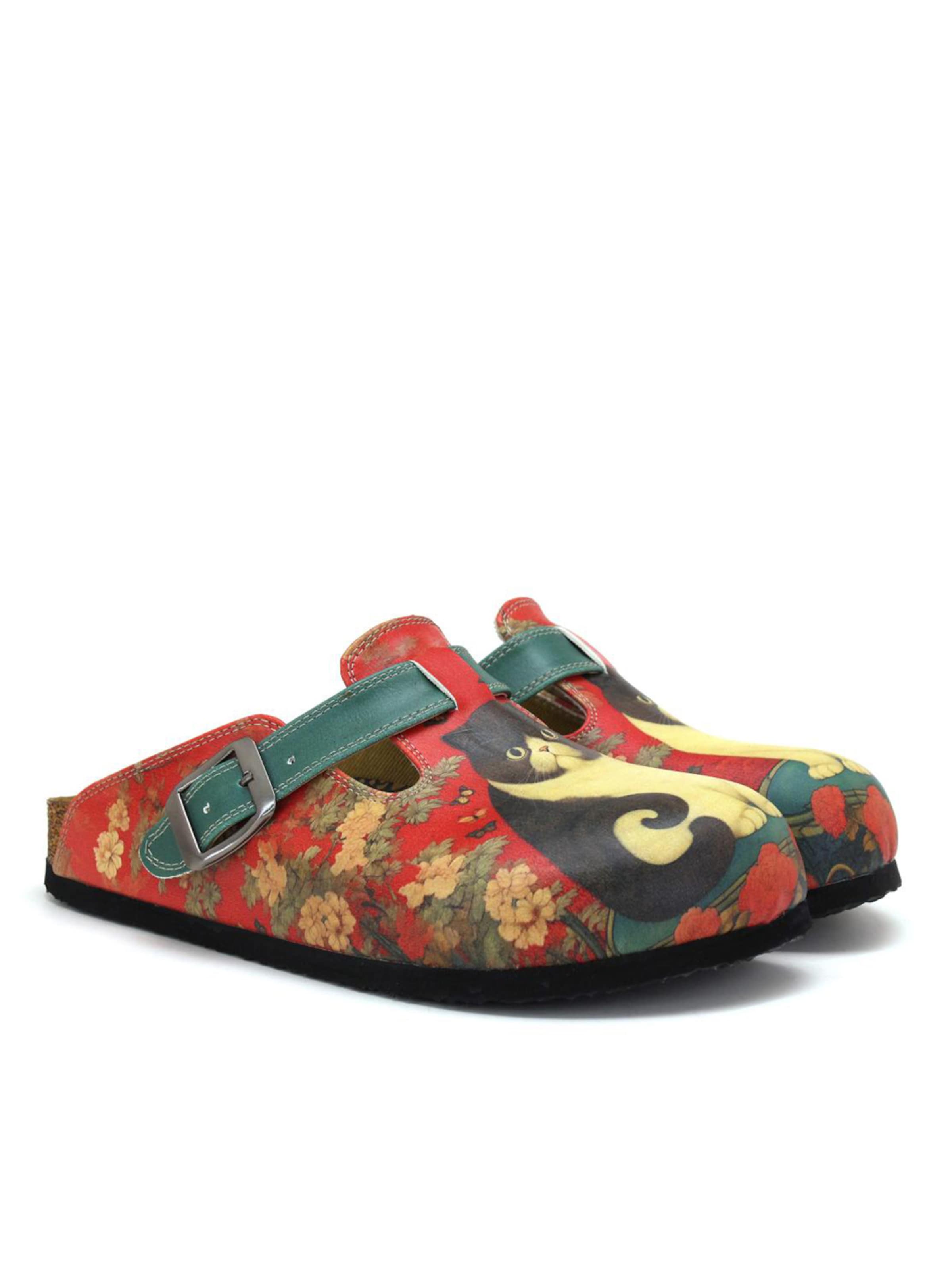 Goby - Zuecos 'Women Calceo Red Clogs WCAL5430 with cat design' en rojo