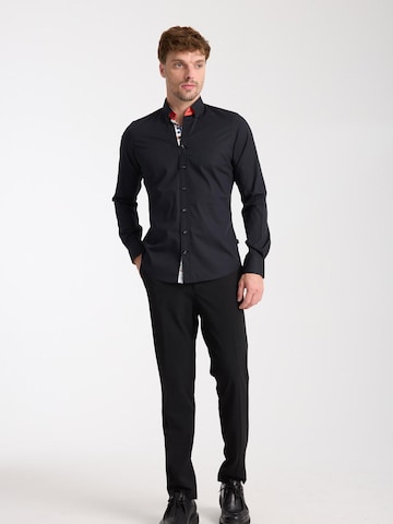 Coupe slim Chemise business 'Donatello Iconic Poplin Stretch Man Shirt Black' 7Camicie en noir