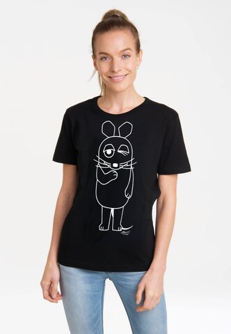 LOGOSHIRT Shirt 'Maus - Outline' in Black: front