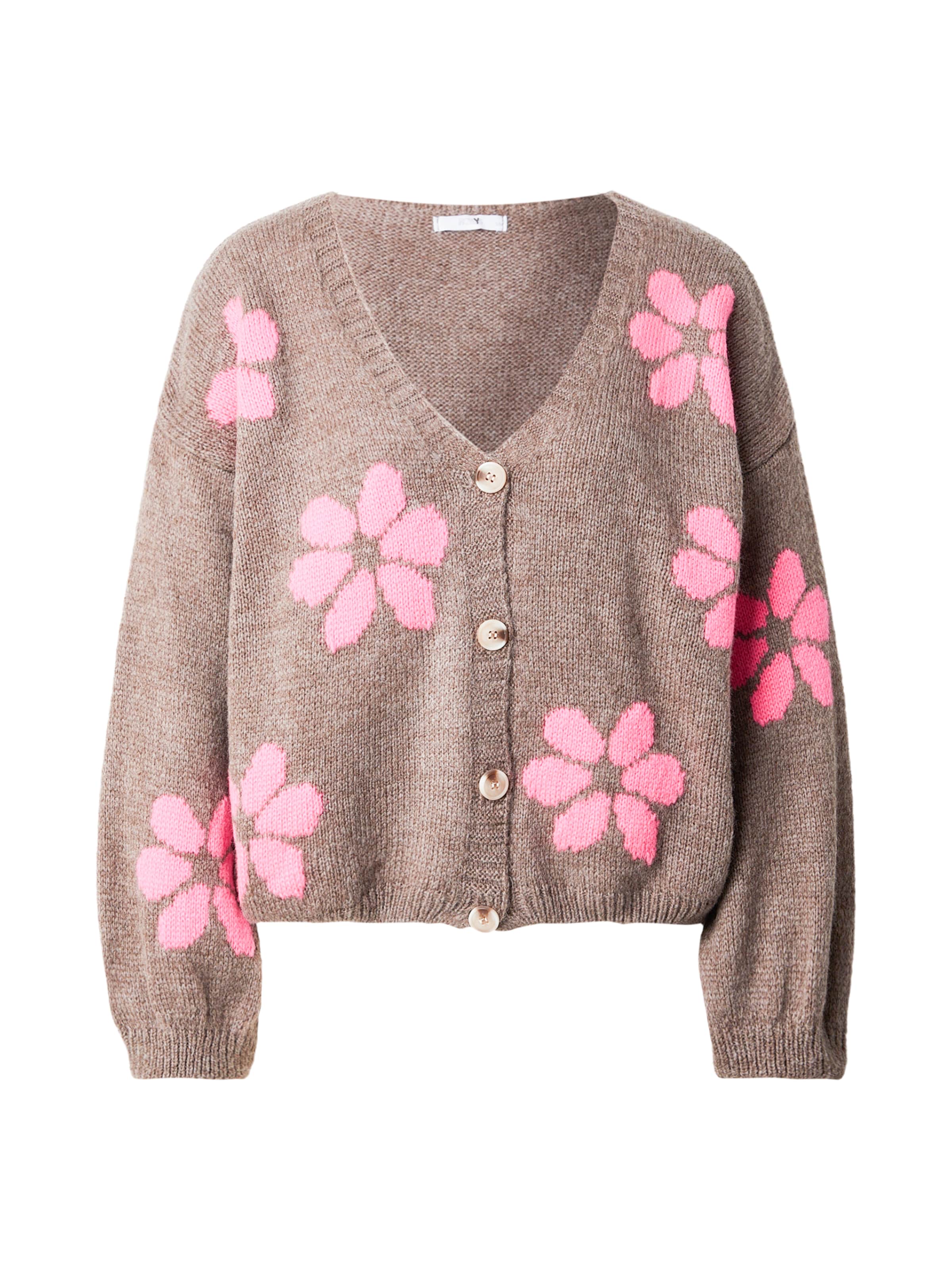 Hailys Strickjacke 'Fl44ower' in dunkelbeige / hellpink, Produktansicht