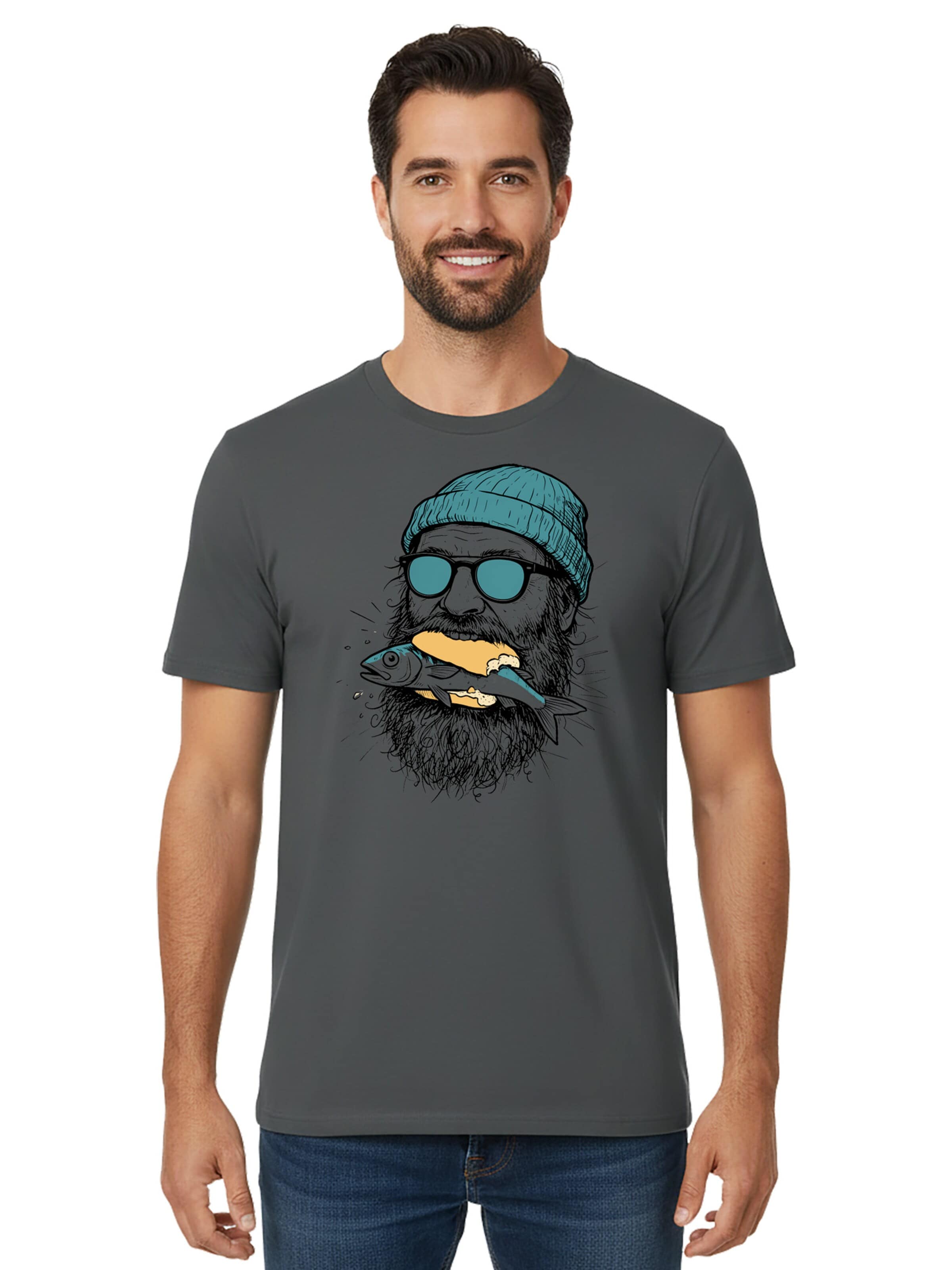 karlskopf Shirt 'FISCHFUTTER' in Grey