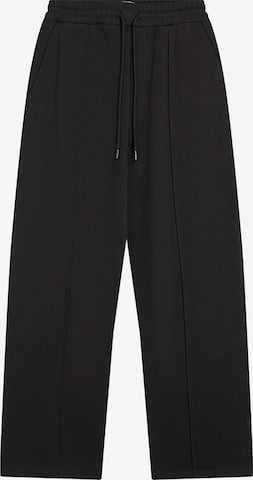 BershkaWide Leg/ Široke nogavice Hlače - crna boja: prednji dio