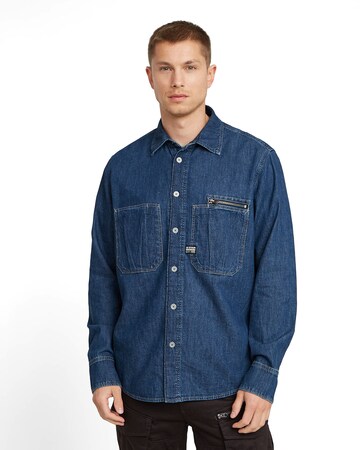 G-STAR Comfort fit Overhemd 'pleated zip' in Blauw: voorkant