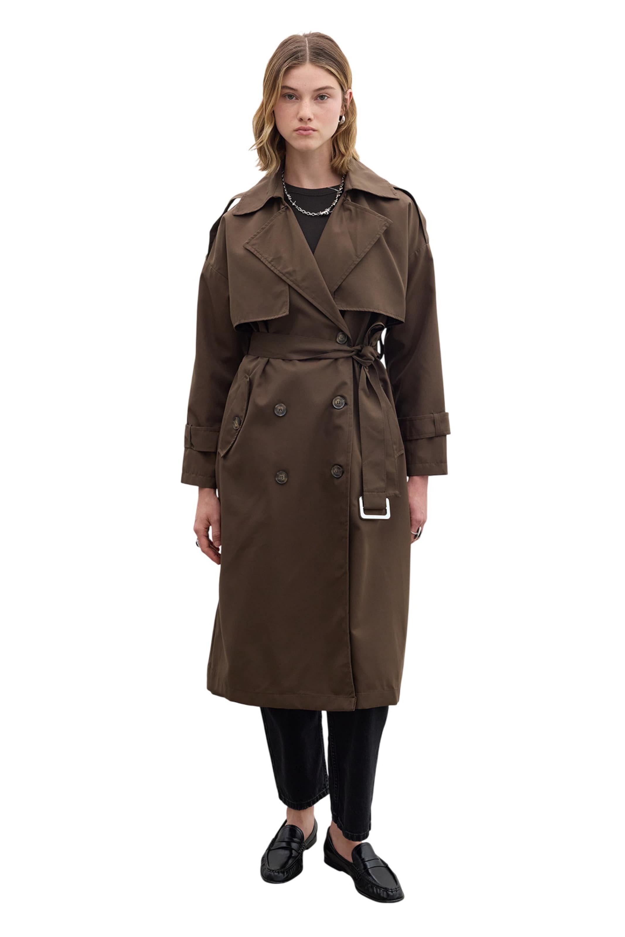 MANUKA Between-Seasons Coat in Brown: front