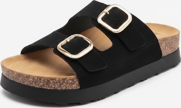 Pogolino Mules 'Damen Sandalen Pantoletten Plateau Animal Print TPW4' in Black: front