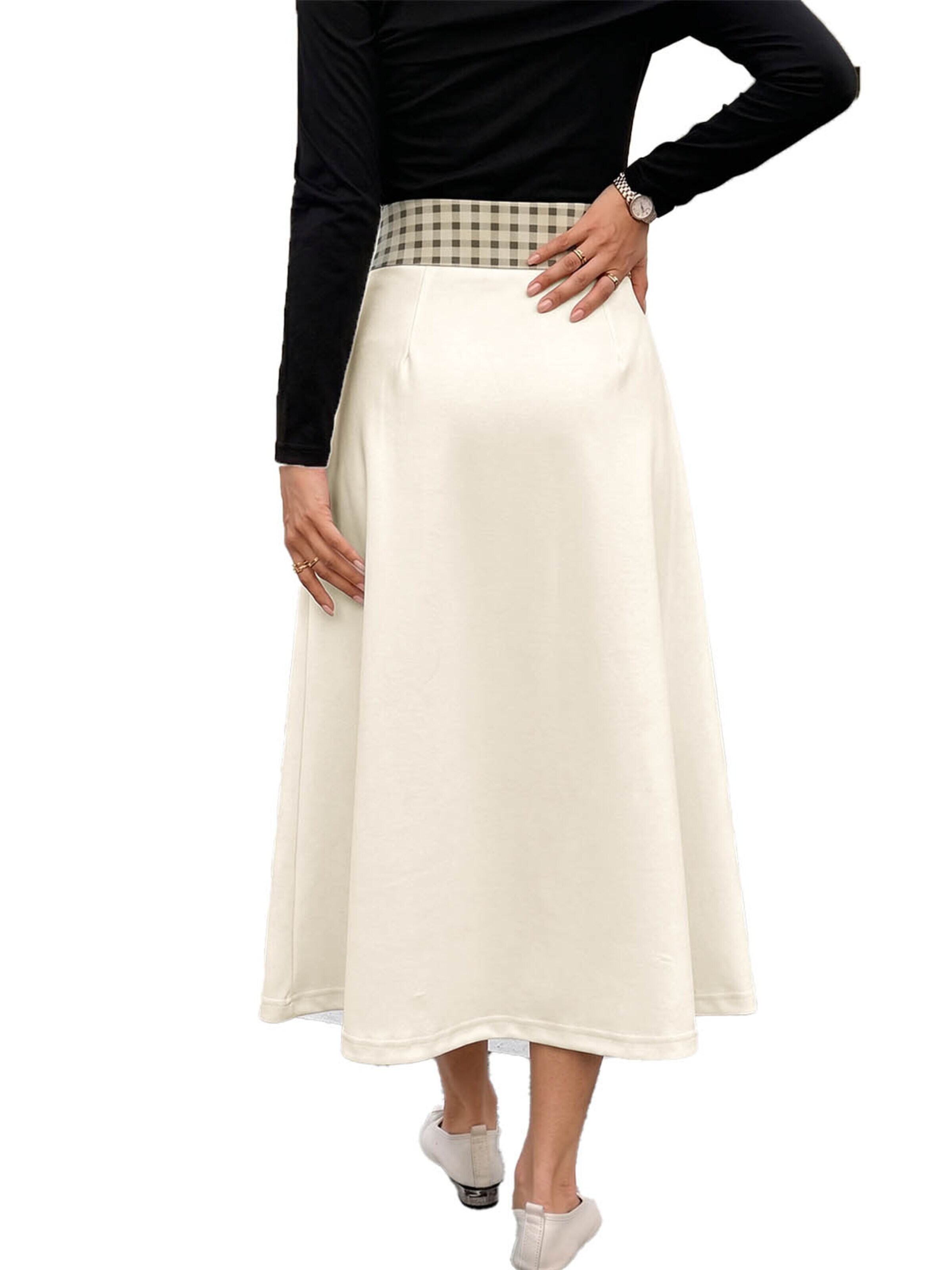 KoJooin Spódnica 'Damen Vintage A Linien Strickrock mit Karomuster Hoch taillierter,Longuette mit Taillengürtel' w kolorze beżowy