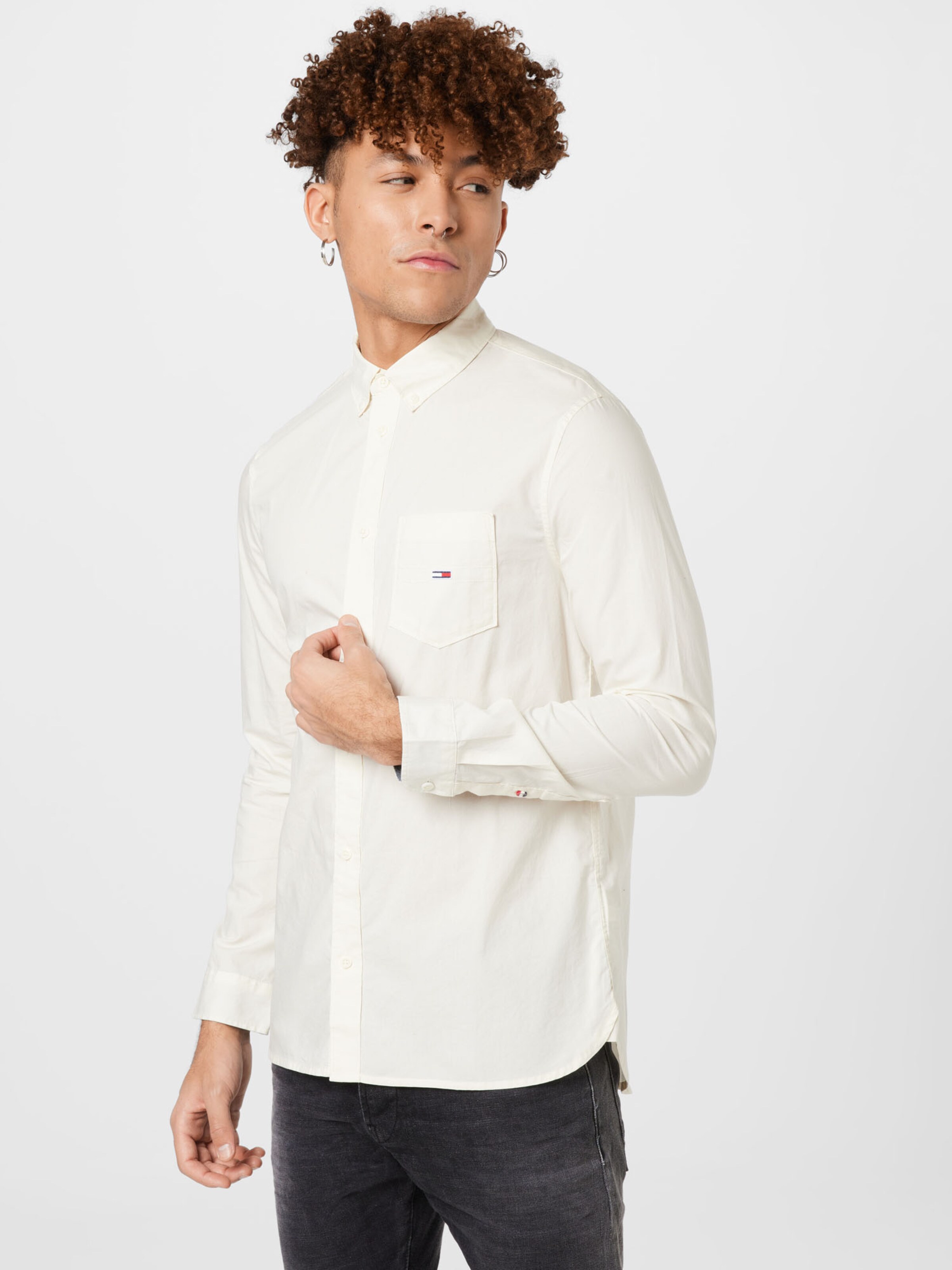 Männer Hemden Tommy Jeans Hemd in Elfenbein - AA72503 Männer Hemden Tommy Jeans Hemd in Elfenbein - AA72503