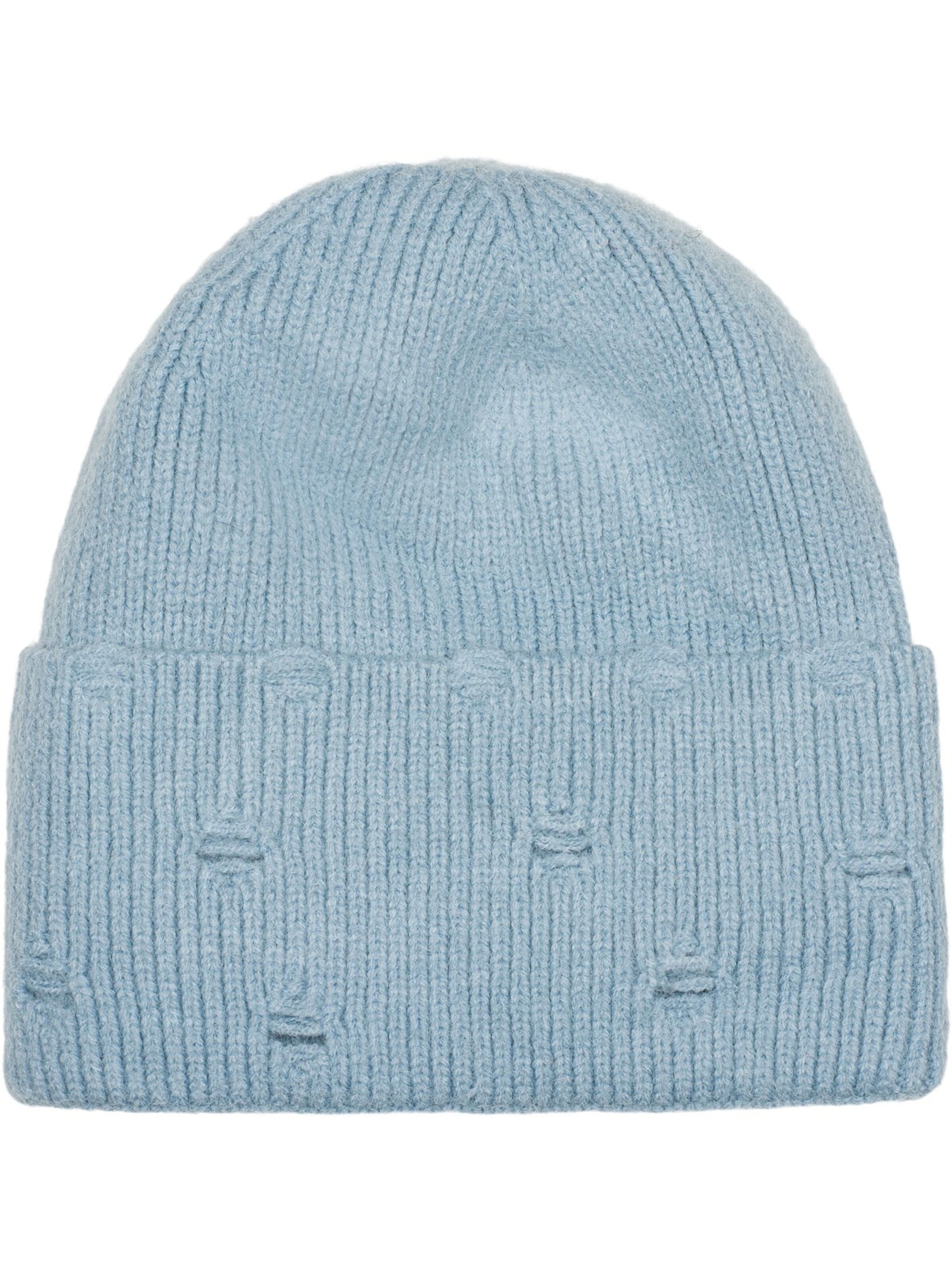 styleBREAKER Beanie 'Strickmütze mit Rippenmuster und Rissen' in Blue: front