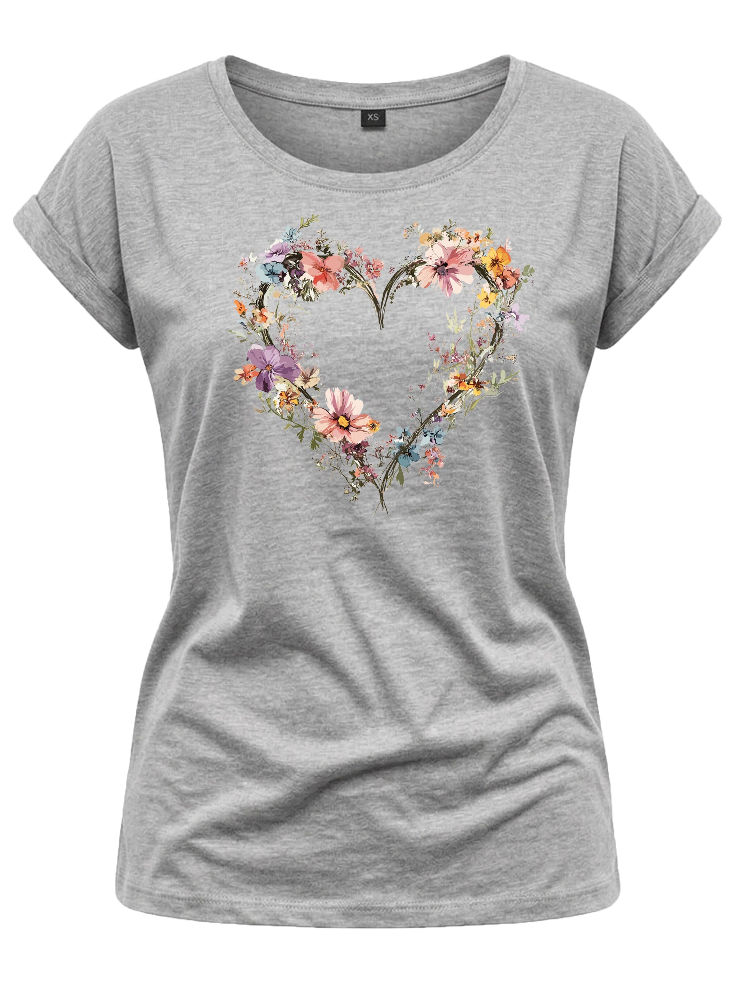 MAKAYA Shirt 'Blumenherz' in Grey: front