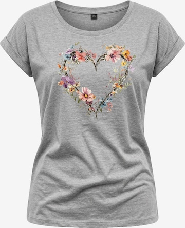 MAKAYA Shirt 'Blumenherz' in Grey: front