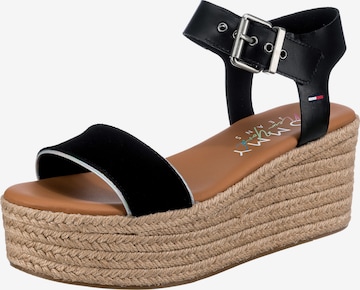 Tommy Jeans Strap Sandals in Black: front