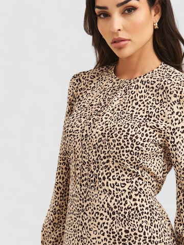 GINI LONDON Maxikleid 'Gini Animal Print Long Sleeve Midaxi' in Beige: Vorderseite