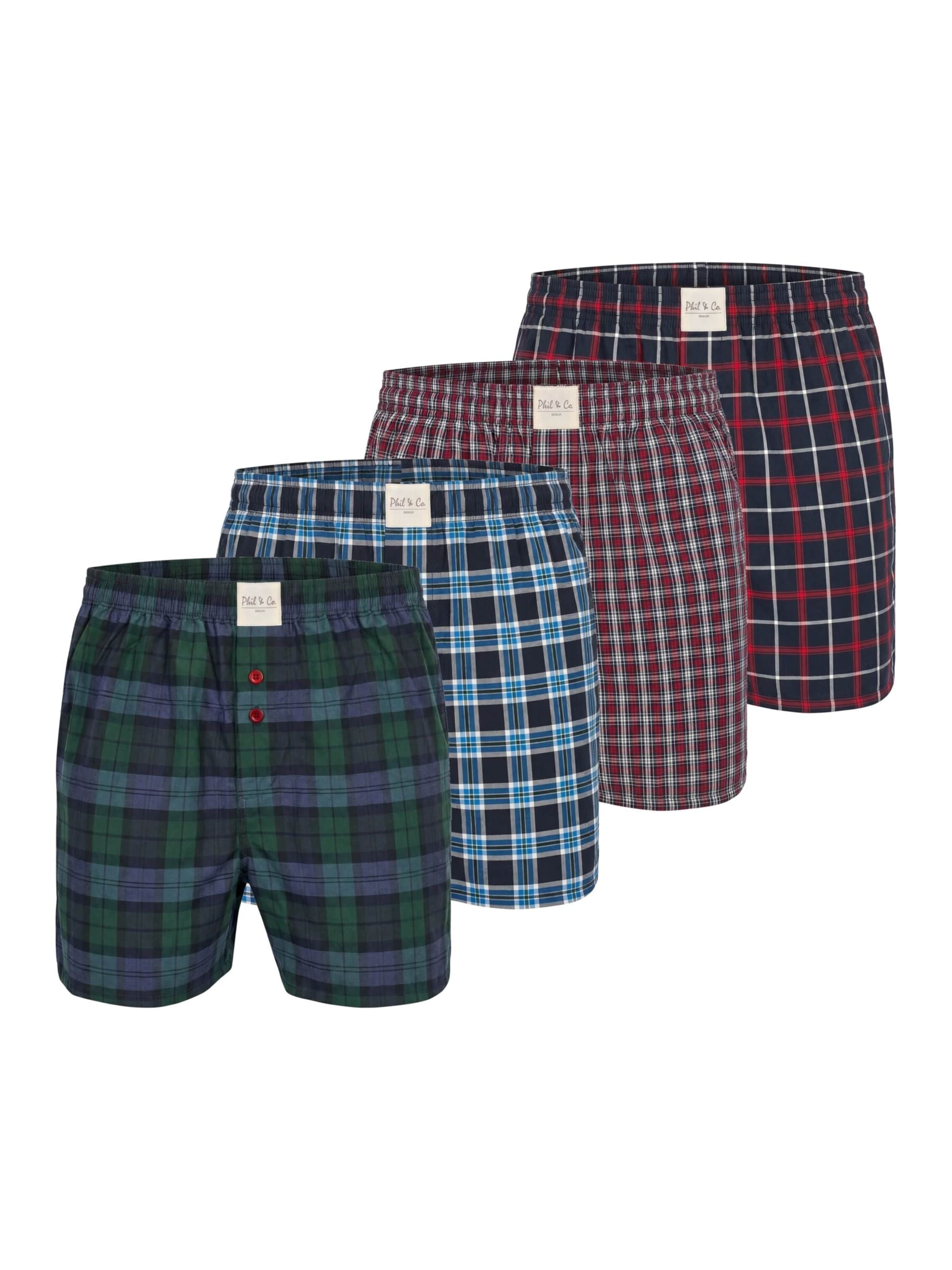 Phil & Co. Berlin Boxershorts 'Phil & Co. Berlin Men's Woven Boxers 4 Pack – Loose Fit Boxer Shorts – 60% Cotton & 40% Polyester – Breathable, Wrinkle-Resistant & Easy Care'‌‌‌‌‌‌ in L in mischfarben, Produktansicht