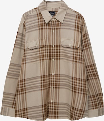 Pull&Bear Comfort fit Button Up Shirt in Beige: front