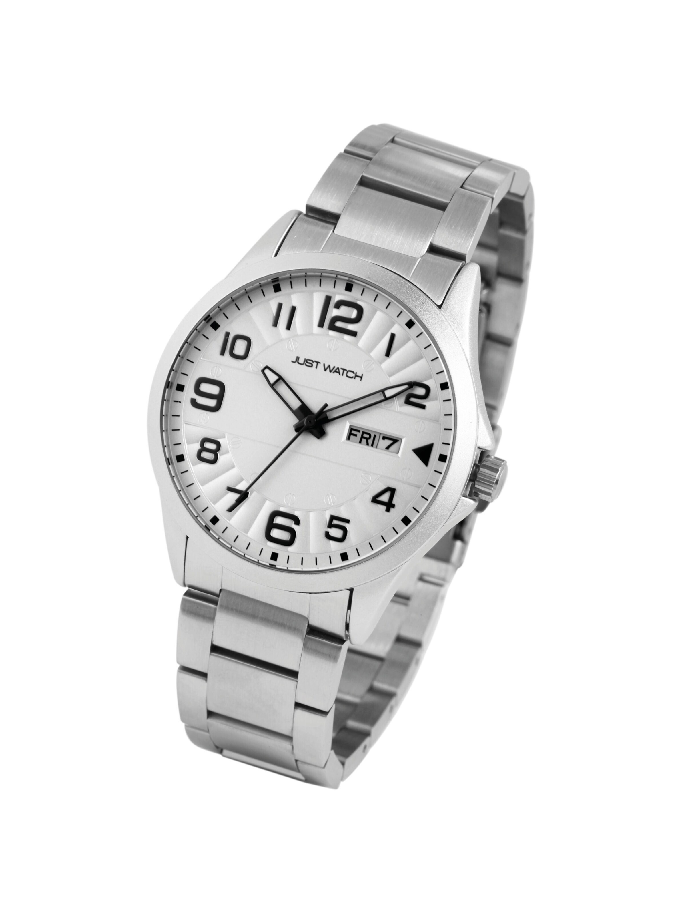 Just Watch Analog Watch 'Freddie, Datumsanzeige' in Silver: front