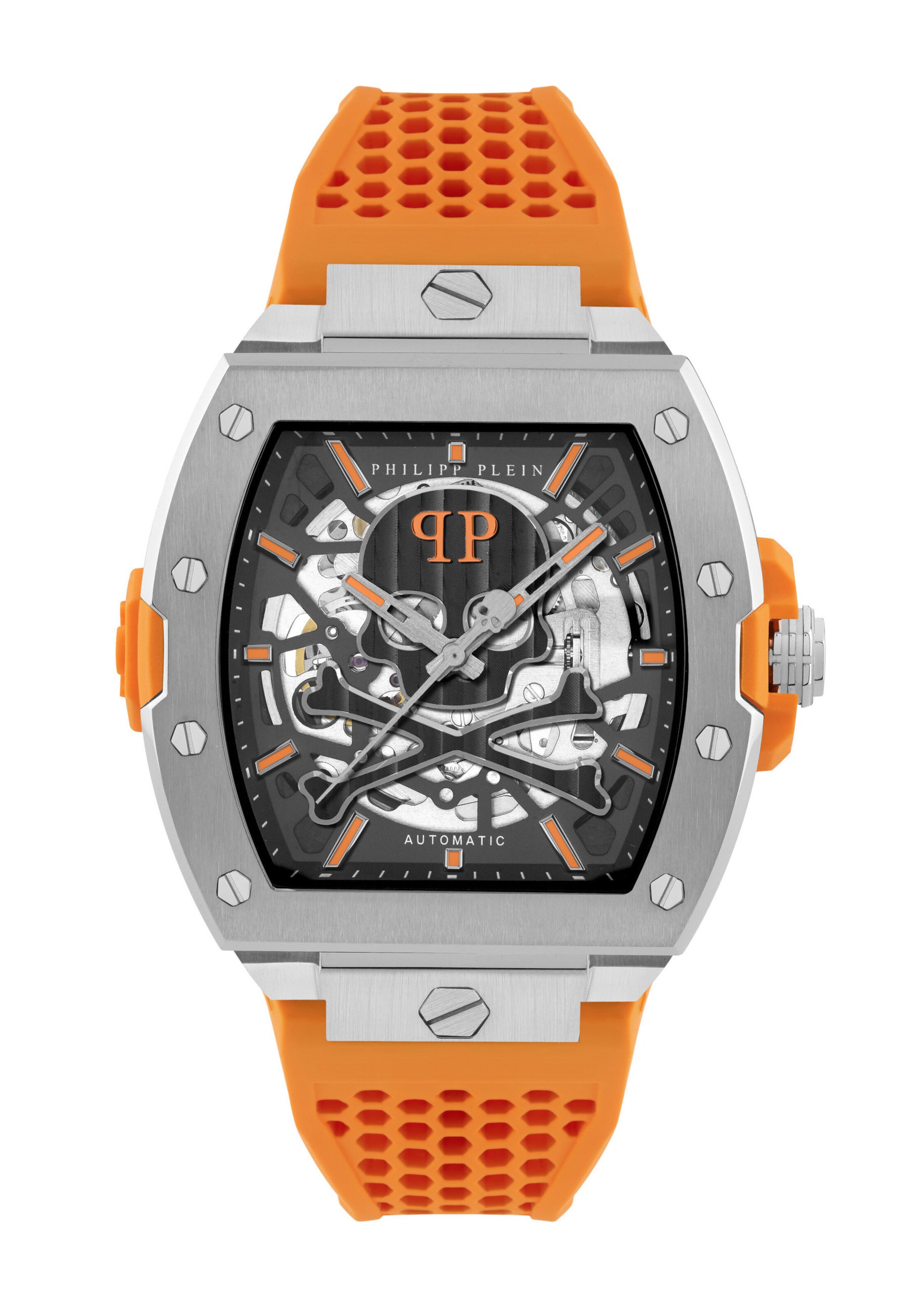 Montre à affichage analogique 'The Skeleton' Philipp Plein Watches en orange : devant