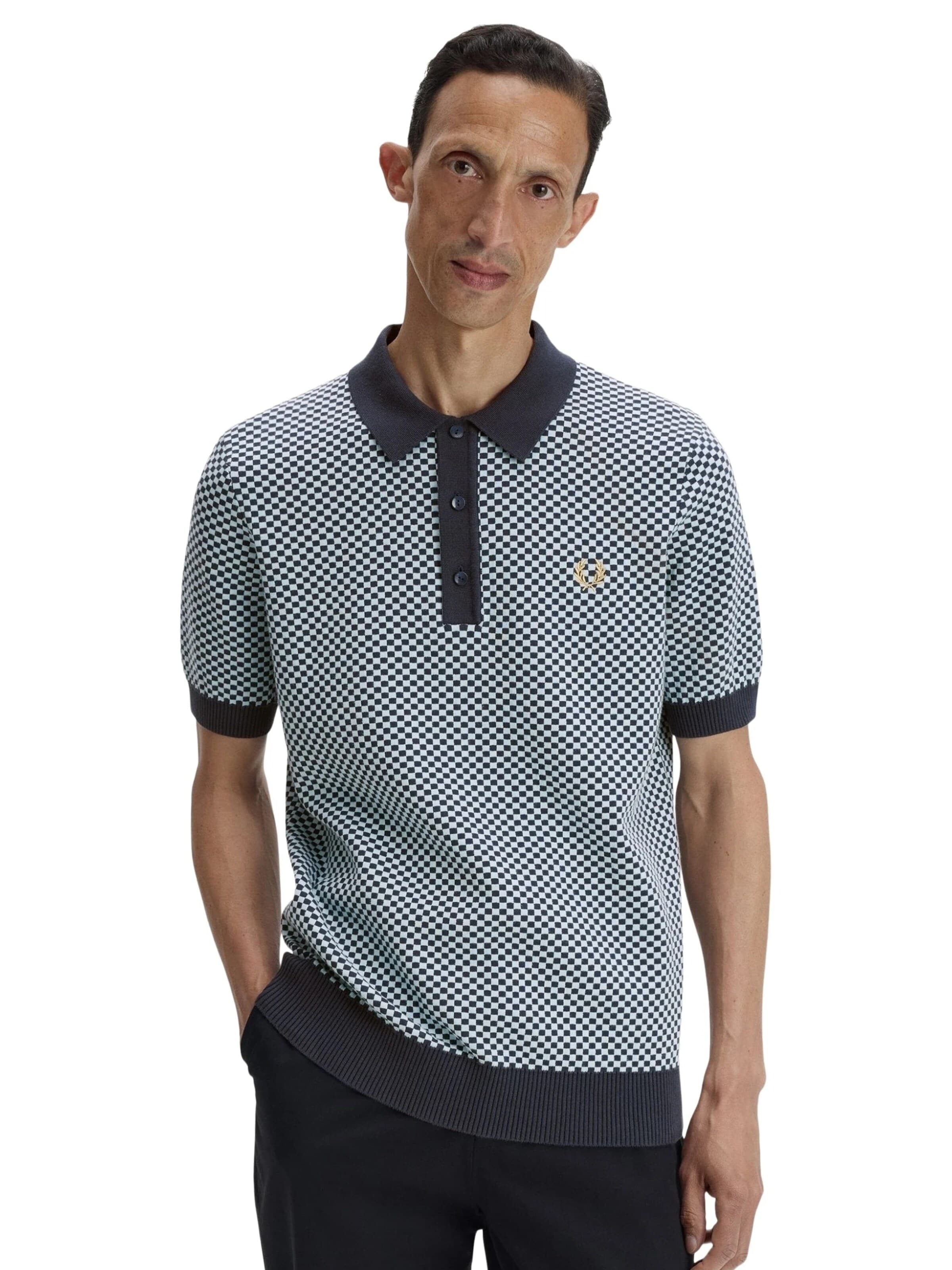 Fred Perry - Camiseta 'Polo fred perry marino chequerboard knitted shirt' en azul