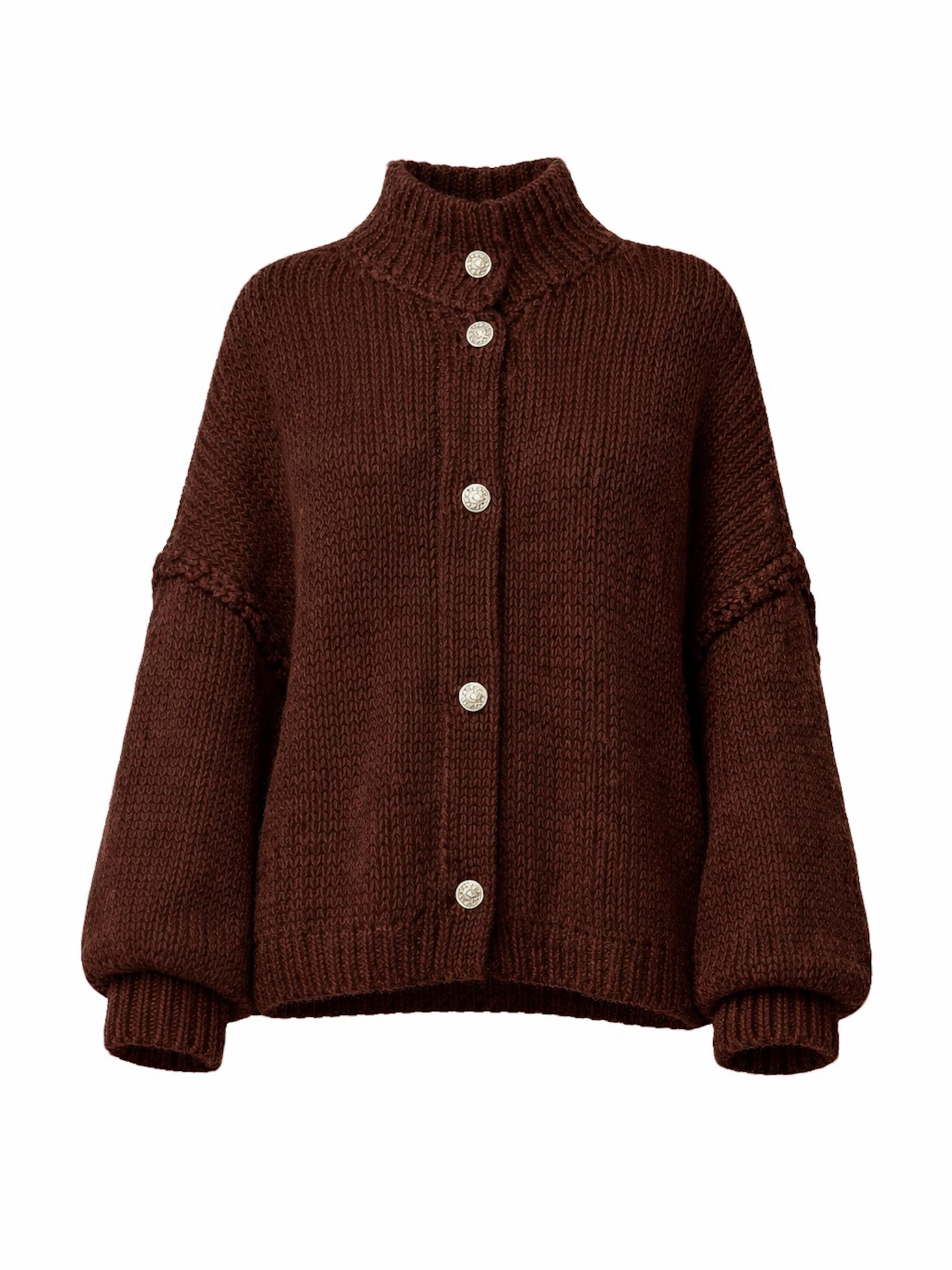 Worldclassca Oversized Cardigan 'Strickjacke mit Knopf' in Brown: front