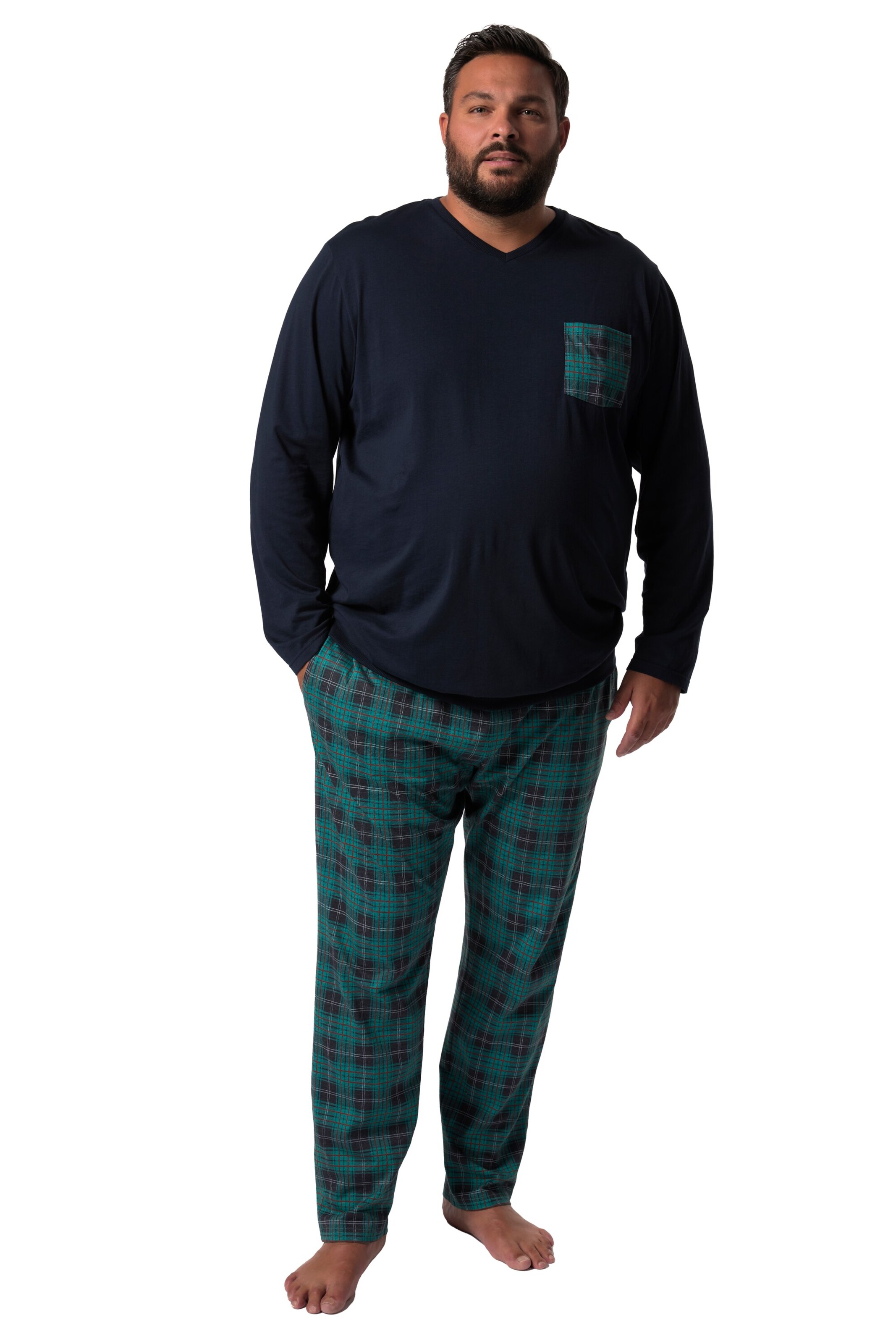 Men Plus Pyjama lang in Blauw: voorkant