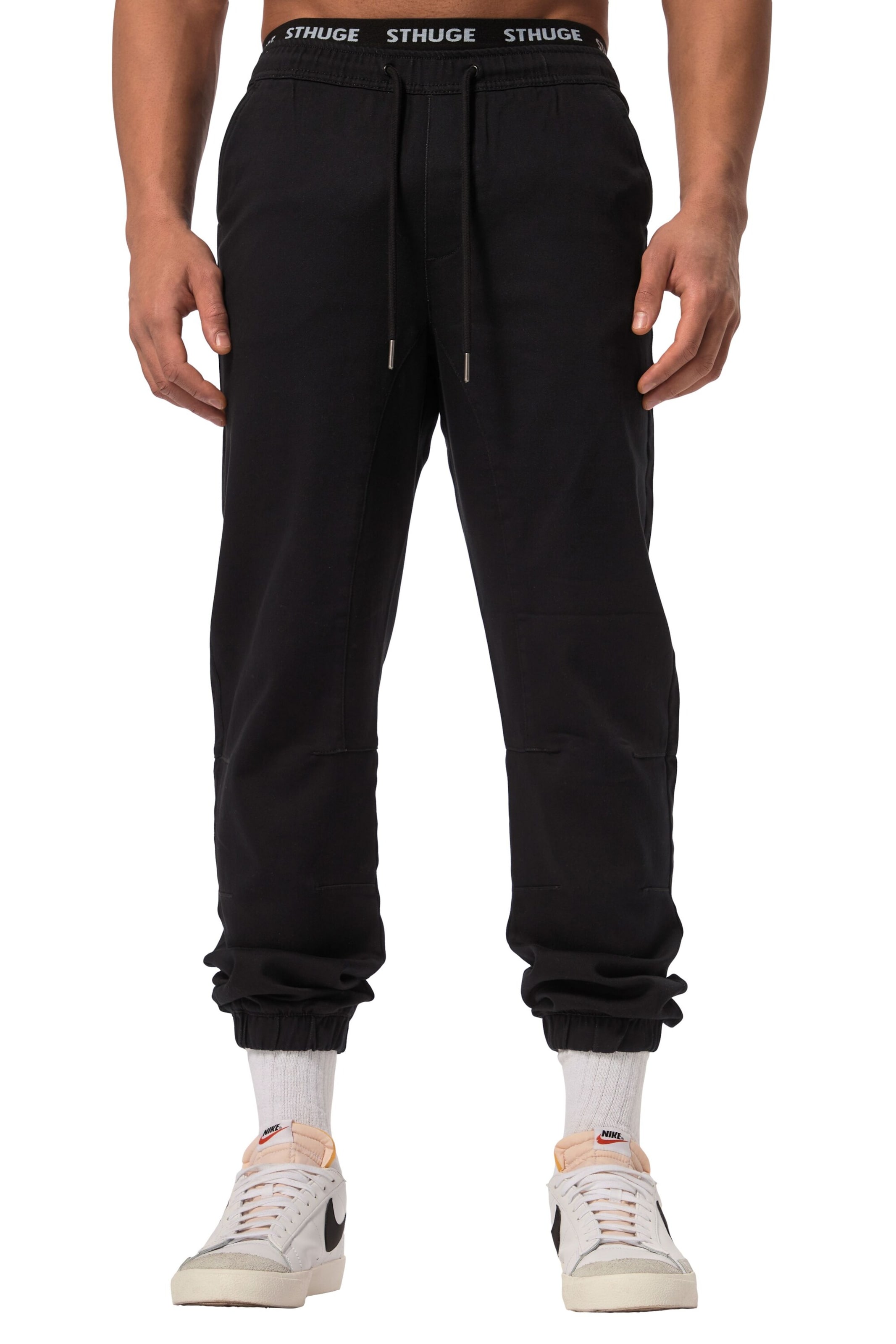 STHUGE Regular Pants in Black: front