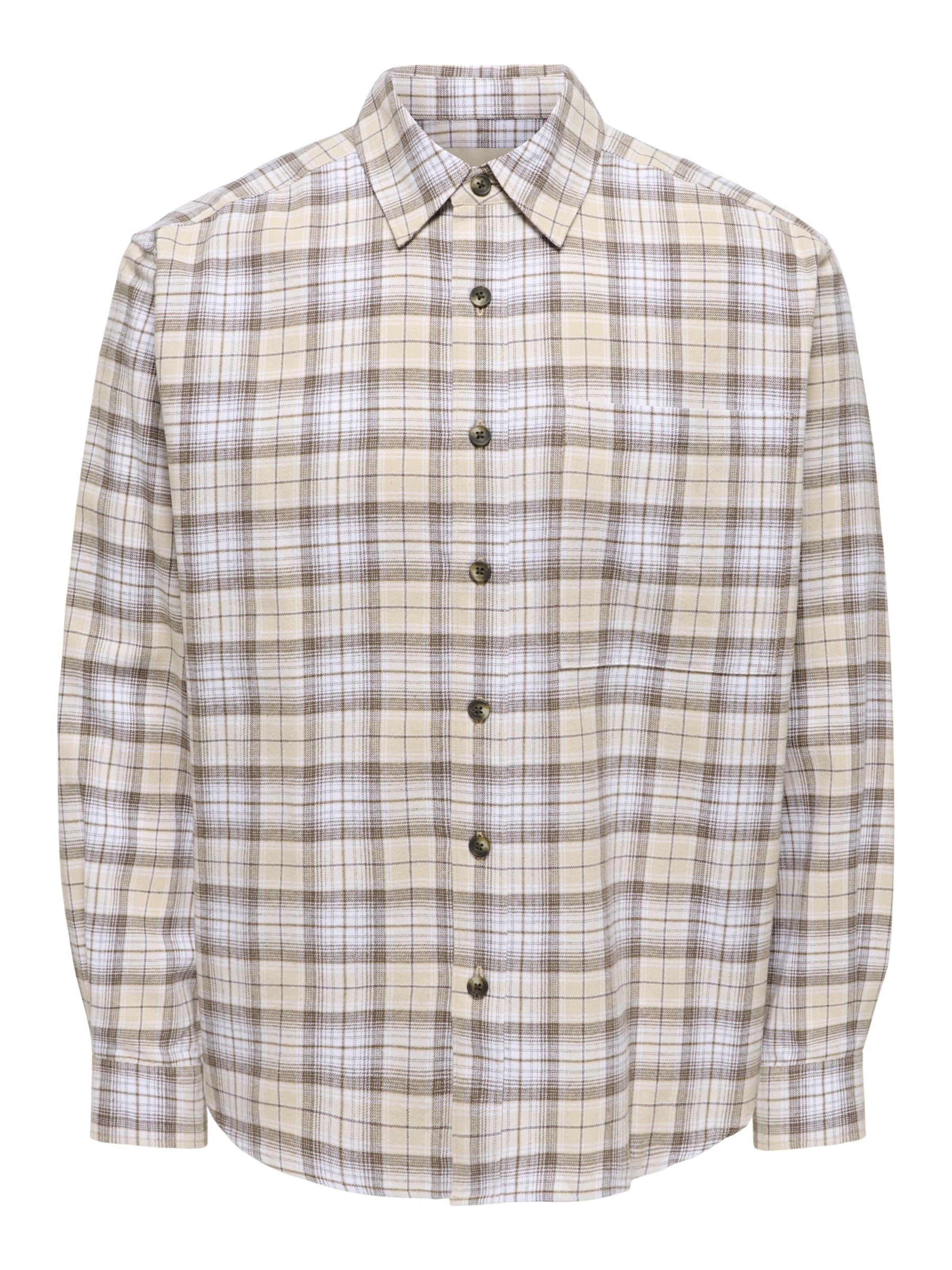 Only & Sons Chemise 'ONSGUDMUND' en L en marron / cappuccino / blanc, Vue avec produit