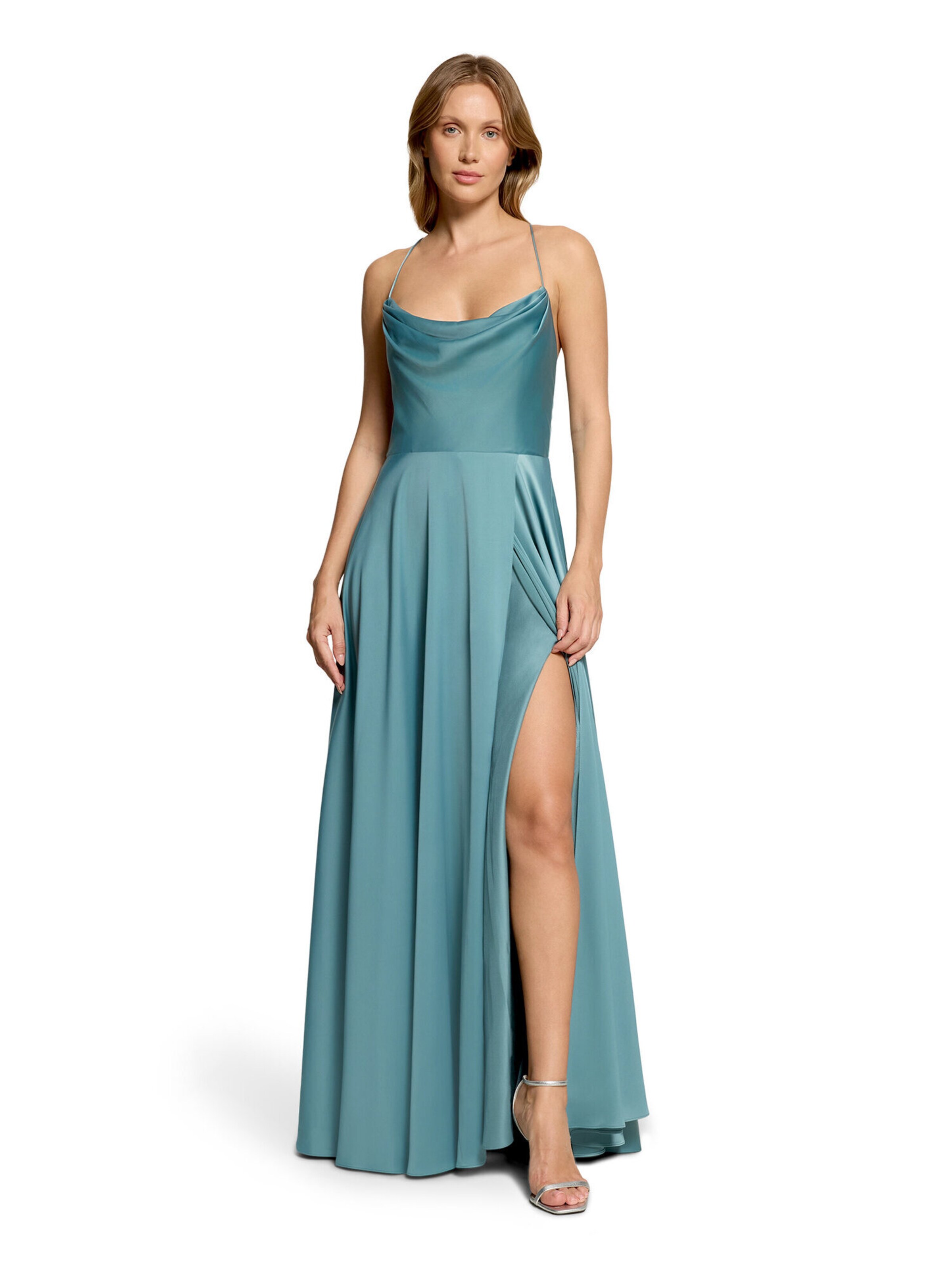 Vera Mont Abendkleid mit Wasserfallausschnitt in Blau: Vorderseite