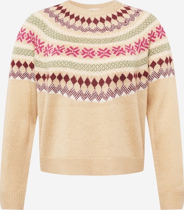 Noisy May Curve Sweater in Beige: front