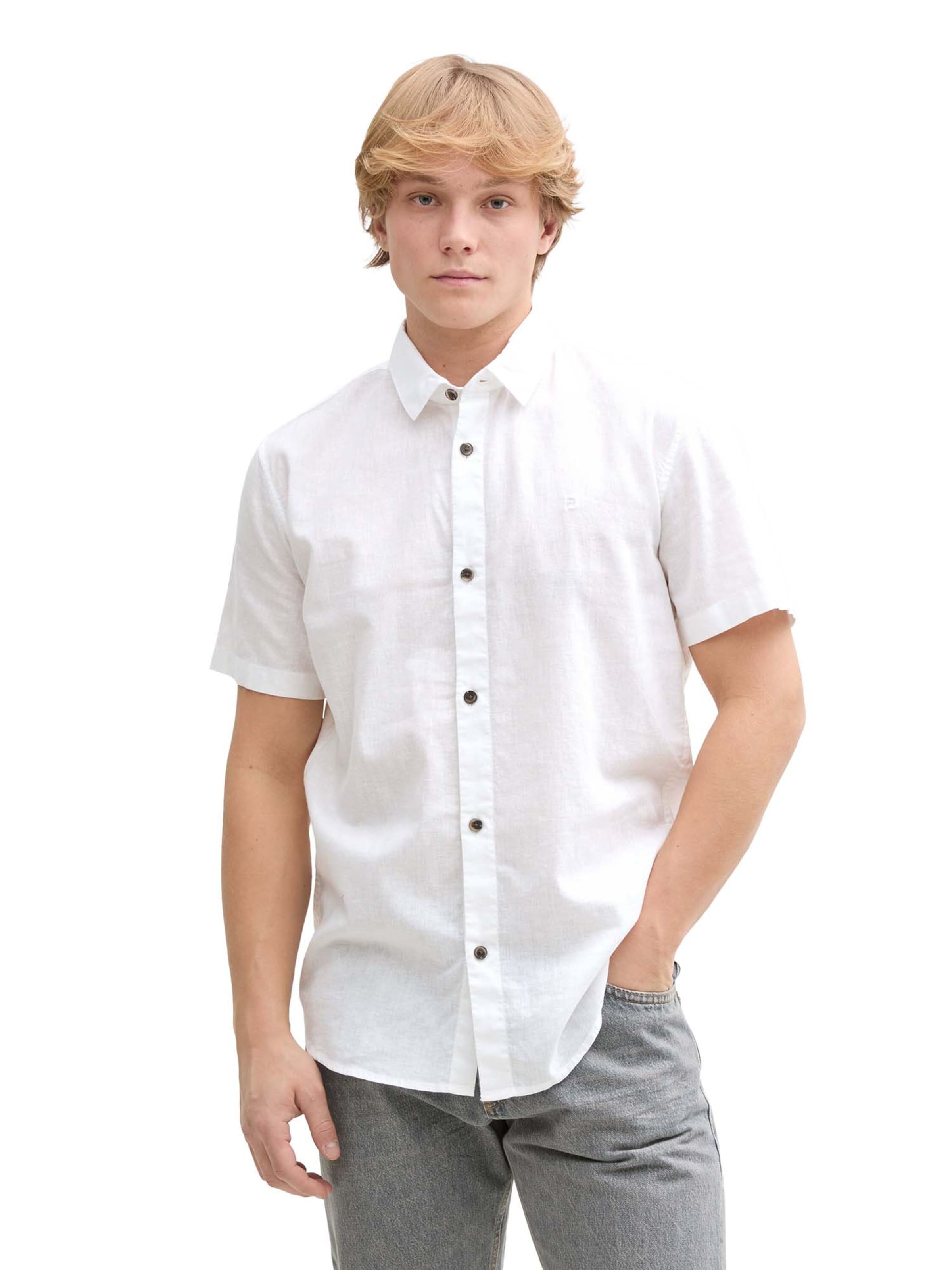 TOM TAILOR DENIM Regular fit Πουκάμισο σε λευκό: μπροστά