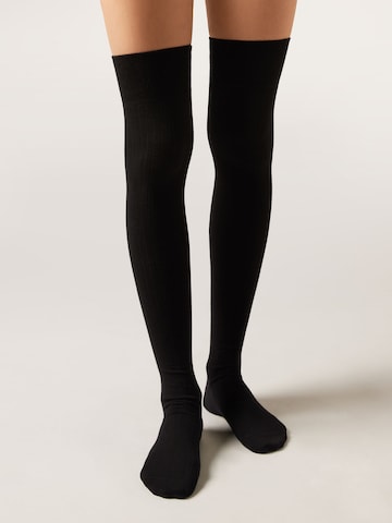 CALZEDONIA Over the Knee Socks in Black: front