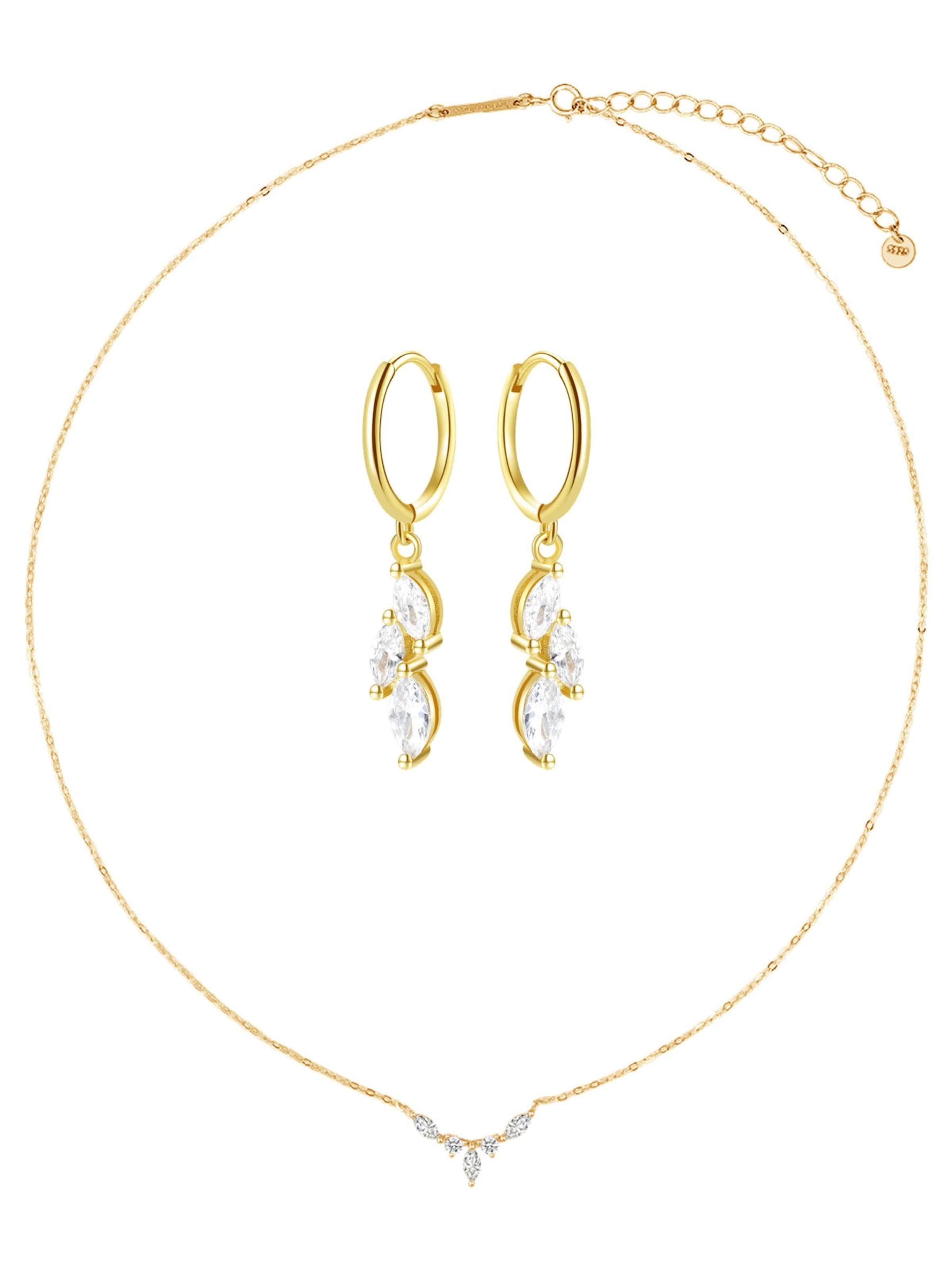 Hey Happiness Sieraden set 'Gemstone Crown Necklace & Cluster Huggie Earrings' in Goud