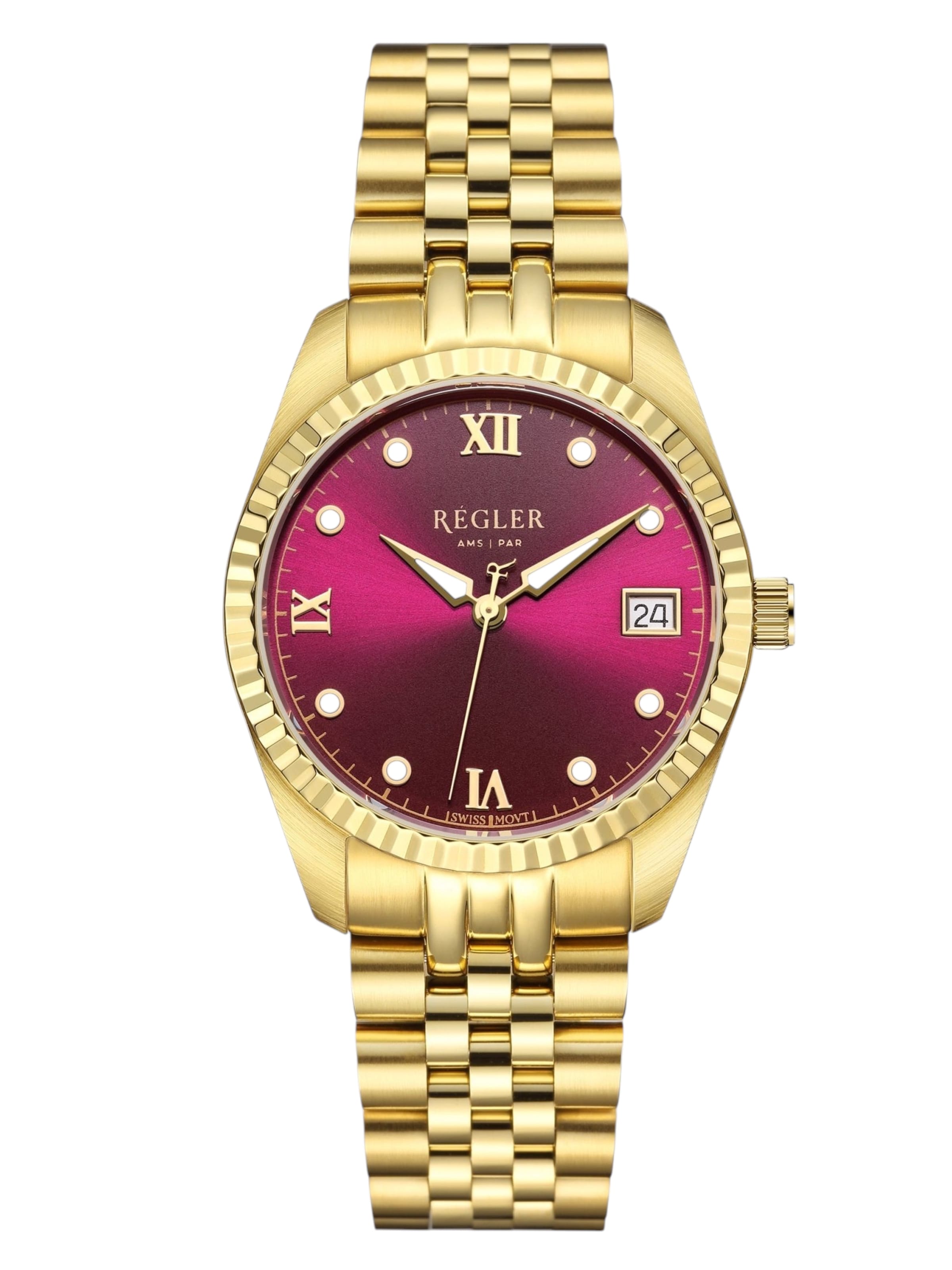 Régler Zegarek analogowy 'Régler Liberté Steel Gold - Burgundy' w kolorze złoty: przód