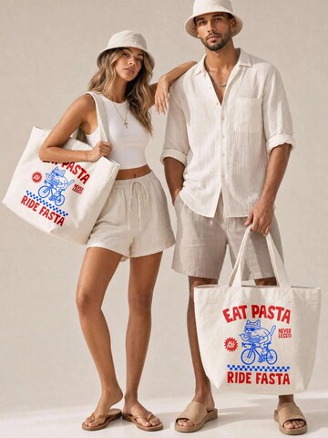 Neverless Beach Bag 'Eat Pasta Ride Fasta' in Beige