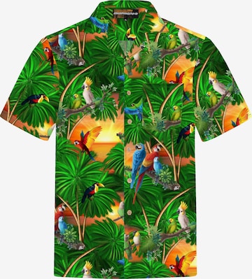 Hawaiihemdshop.deRegular Fit Košulja 'Hawaiihemd "Jungle Parrots"' - zelena boja: prednji dio