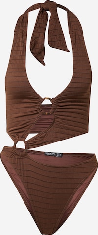 Nasty Gal Bralette Swimsuit in Brown: front