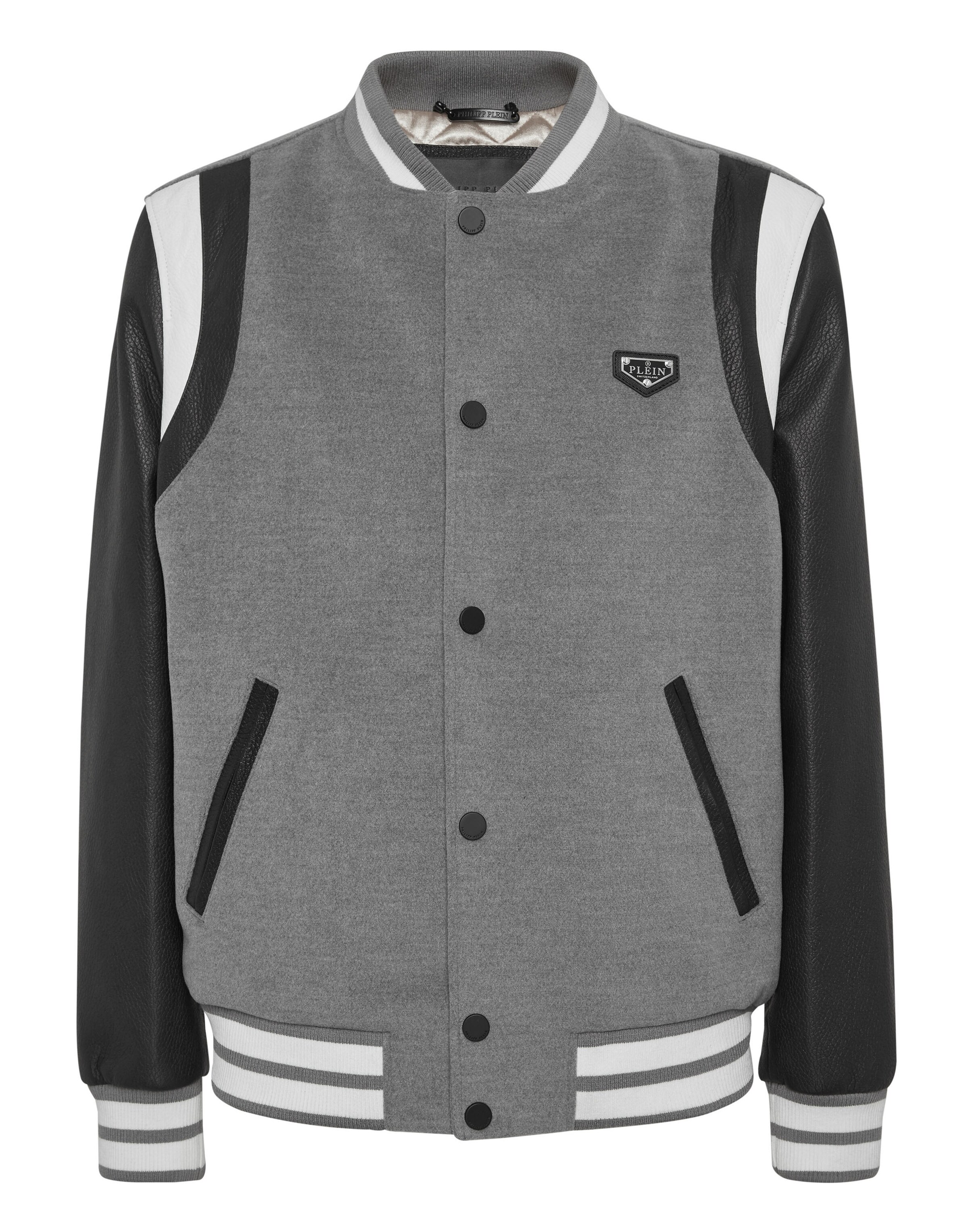 Philipp Plein Veste mi-saison en gris / noir / blanc, Vue avec produit