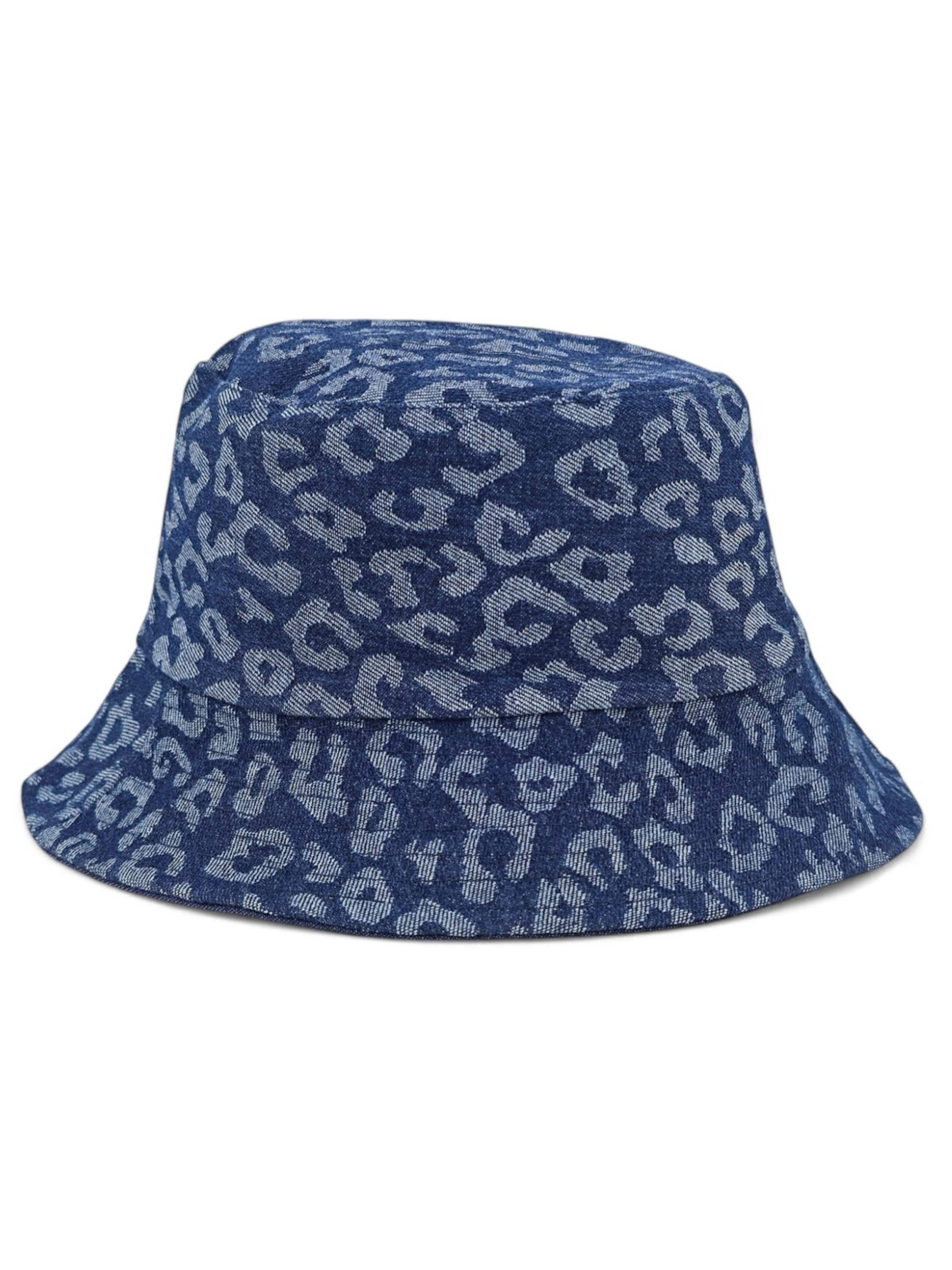 styleBREAKER Hat '2-in-1 Denim Fischerhut mit Leoparden Muster' in Blue