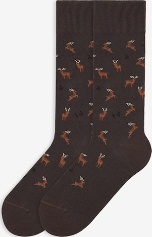 Von Jungfeld Socks 'FESTIVE ICONS' in Brown: front