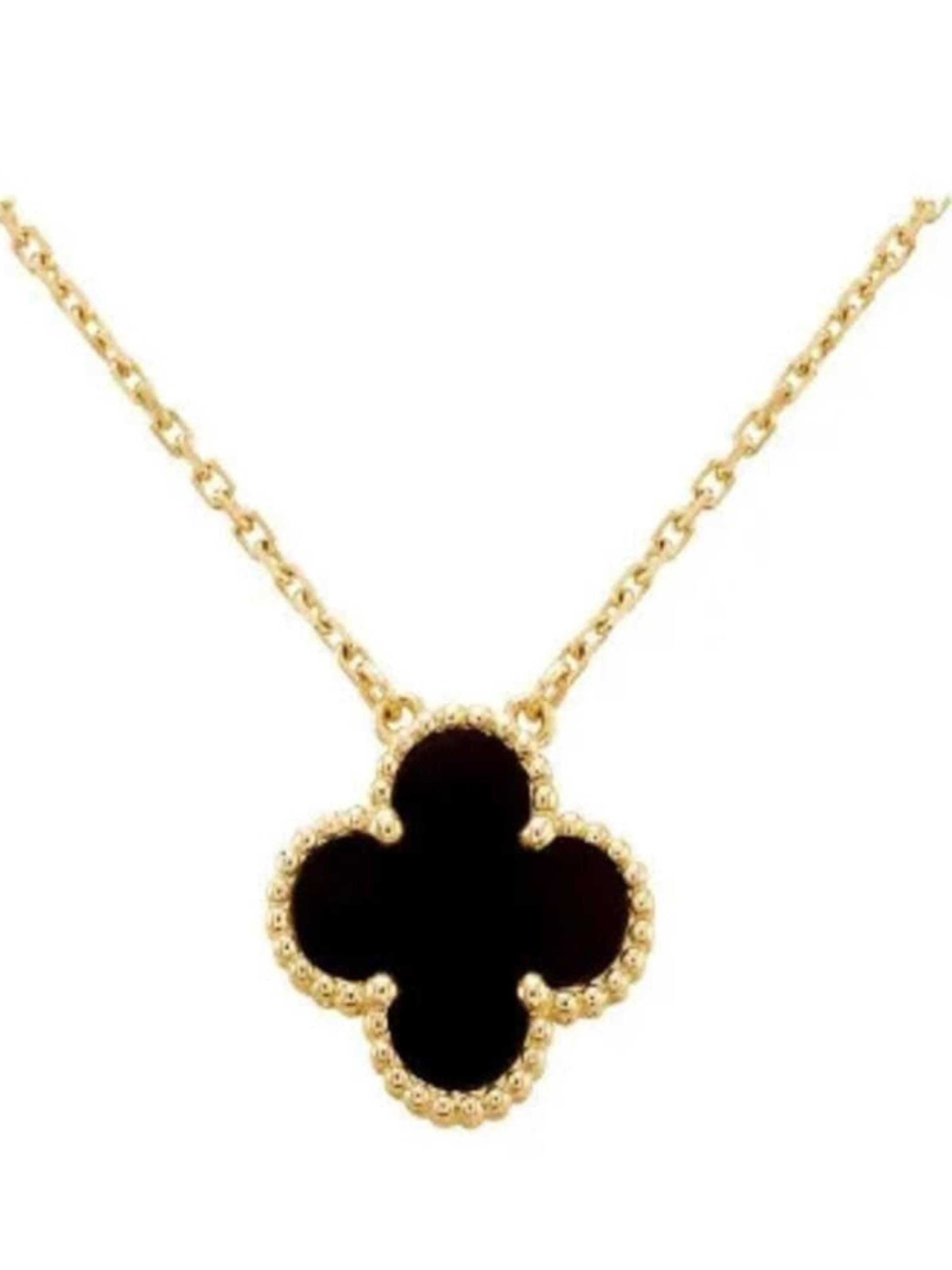 ROUGEMONT Jewellery Necklace 'Kleeblatt Glücksbringer Halskette 45cm' in Black: front