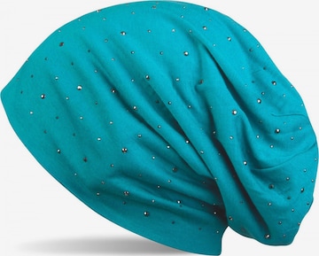 styleBREAKER Mütze 'Beanie mit Strass Nieten Applikation' in Blau: Vorderseite