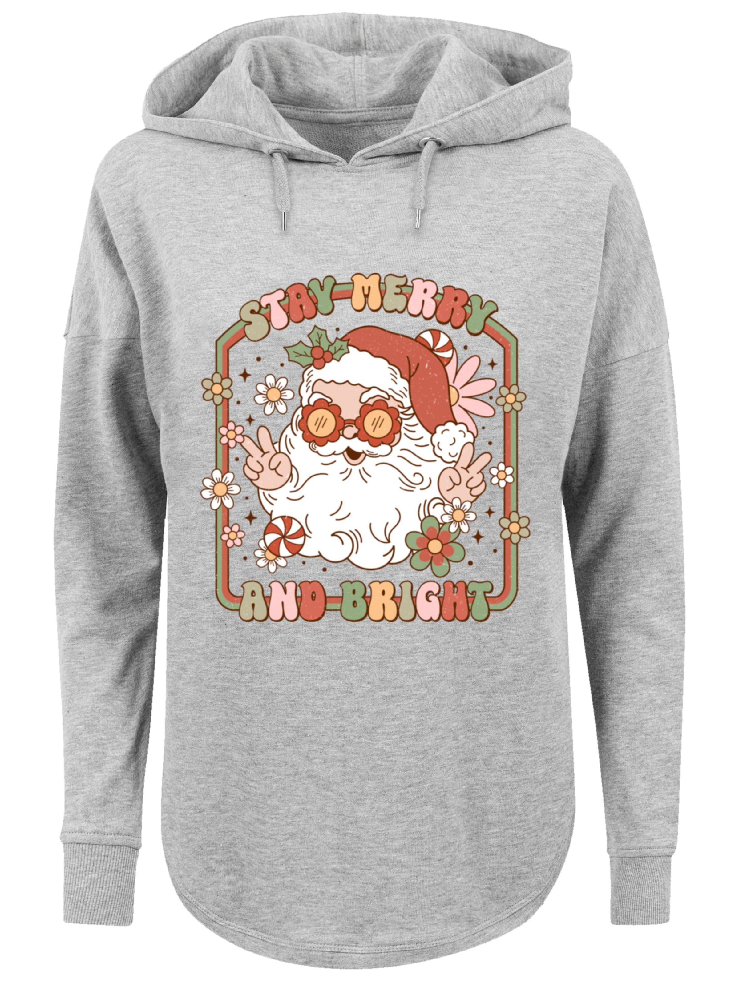 F4NT4STIC Sweatshirt 'Stay Merry And Bright Hippie Santa' in Grijs: voorkant