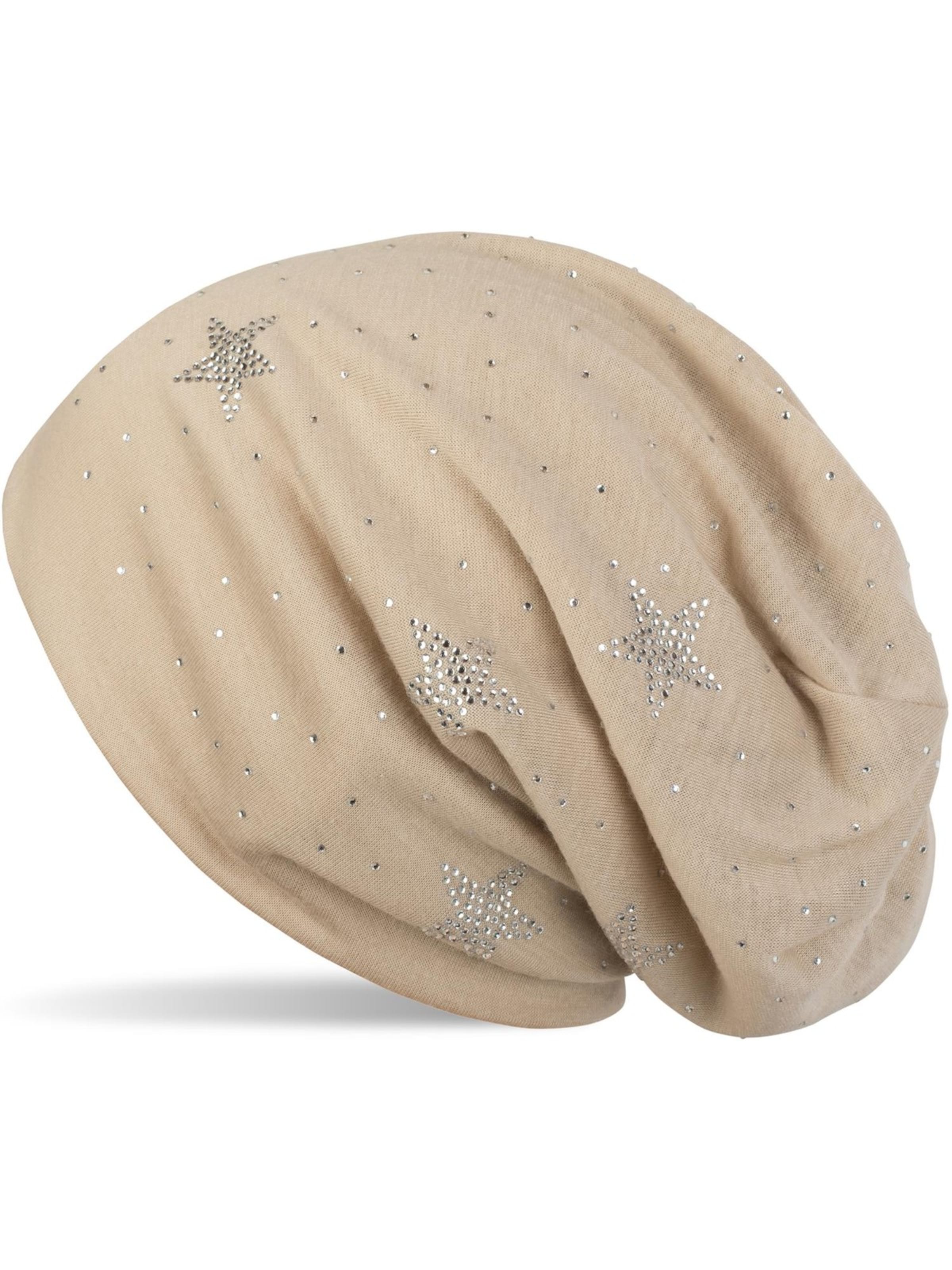 styleBREAKER Mütze 'Beanie mit Strass Sterne'‌‌‌‌‌‌ in Beige: Vorderseite