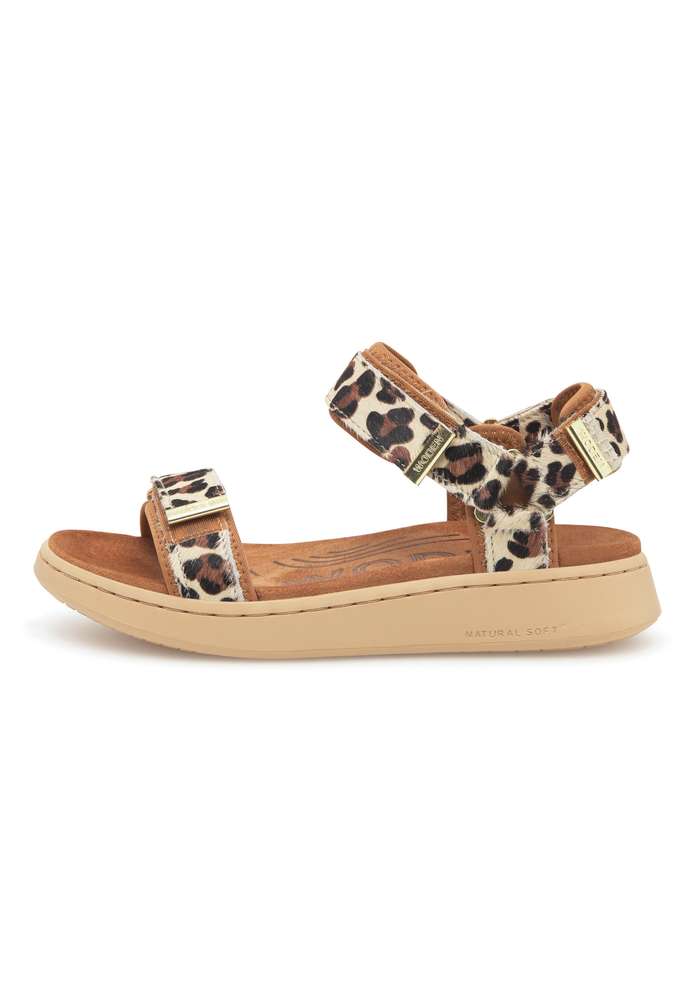 WODEN Sandalen met riem 'Line Animal' in Bruin: voorkant
