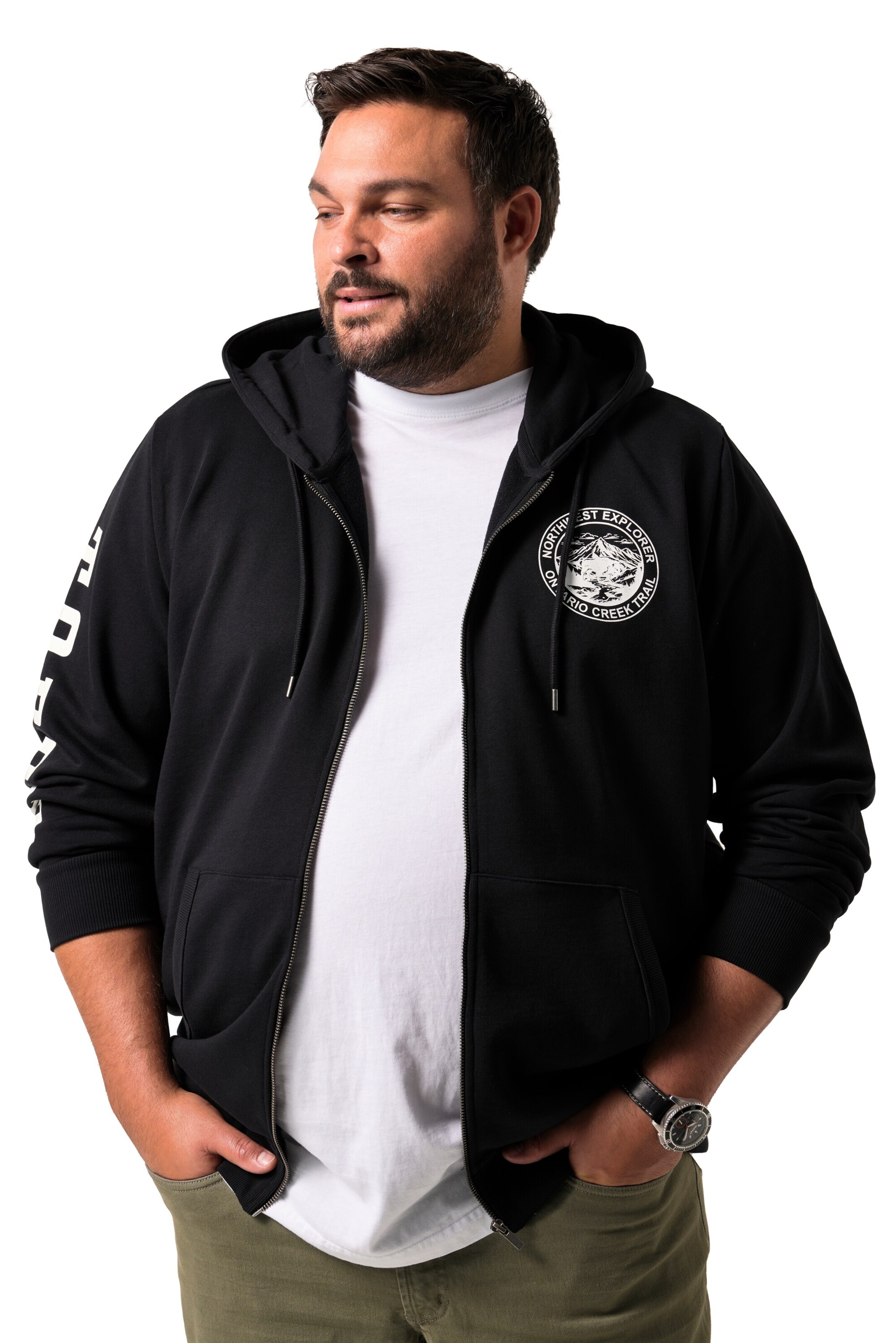 Men Plus Sweatvest in Zwart: voorkant