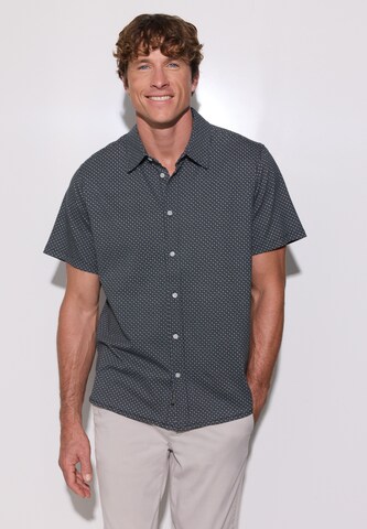 Street One MEN Regular Fit Kurzarm Hemd mit Print in Blau: Vorderseite