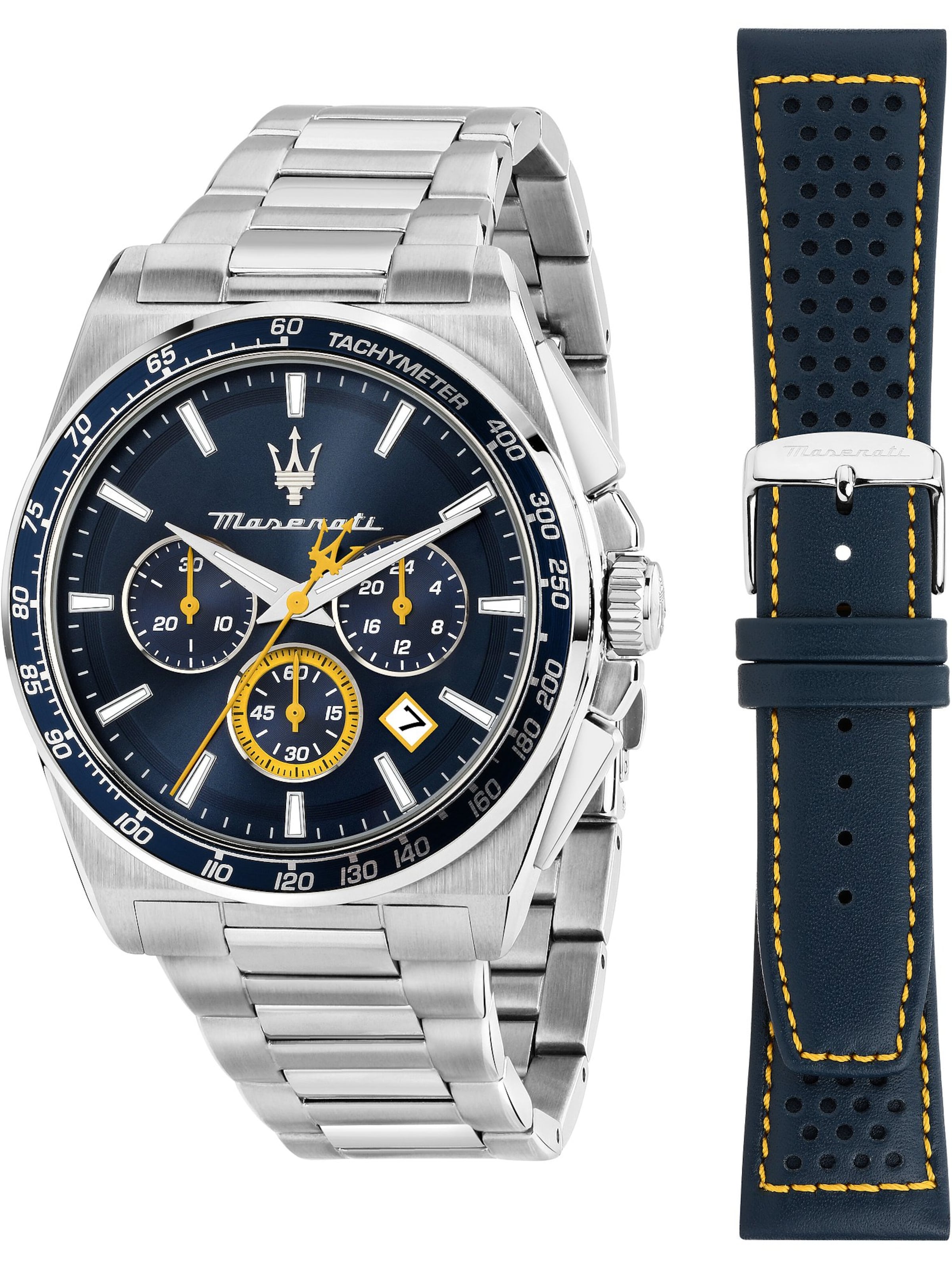 Maserati Analoguhr in Blau: Vorderseite