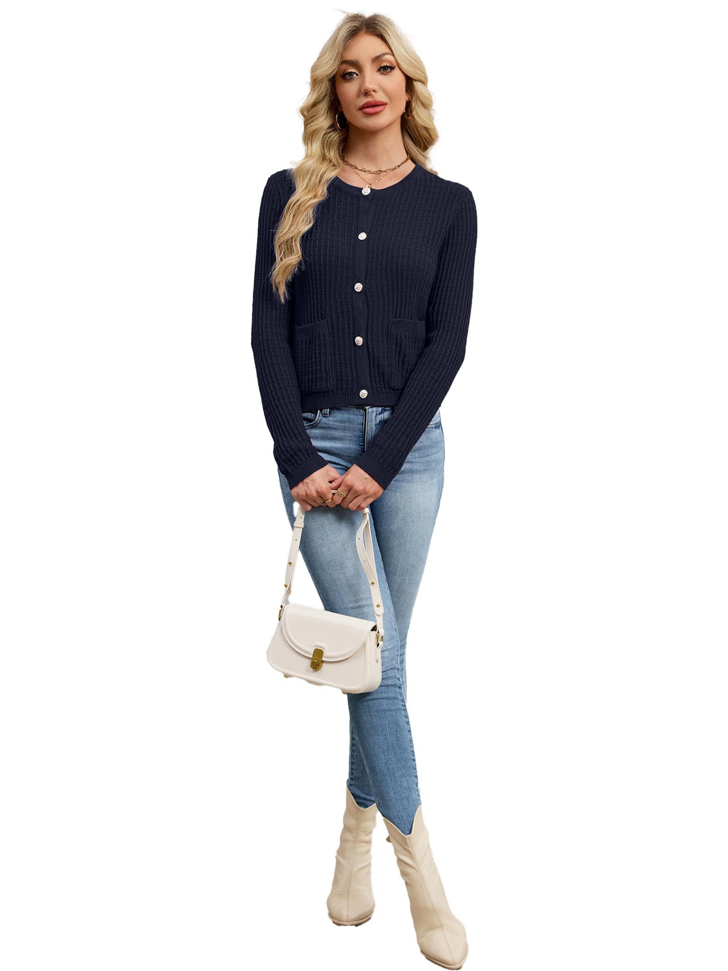 KoJooin Kardigan 'Damen-Strickjacke, modisch, langärmelig, offen, mit Knopfleiste, trendige Freizeitjacke' w kolorze niebieski