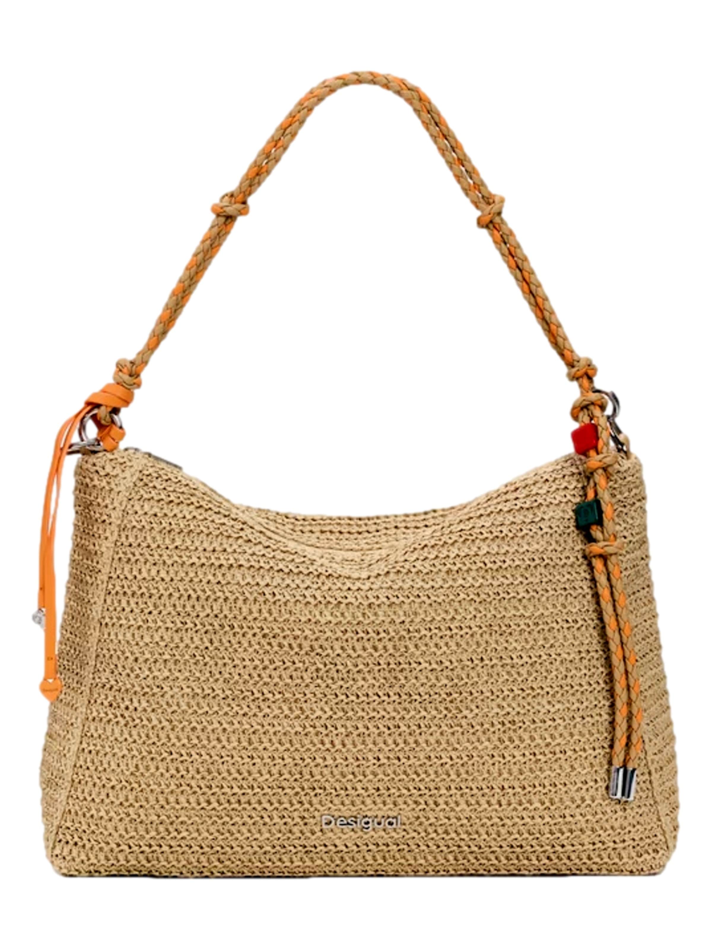 Desigual Håndtaske 'Half Logo Raffia' i beige: forside