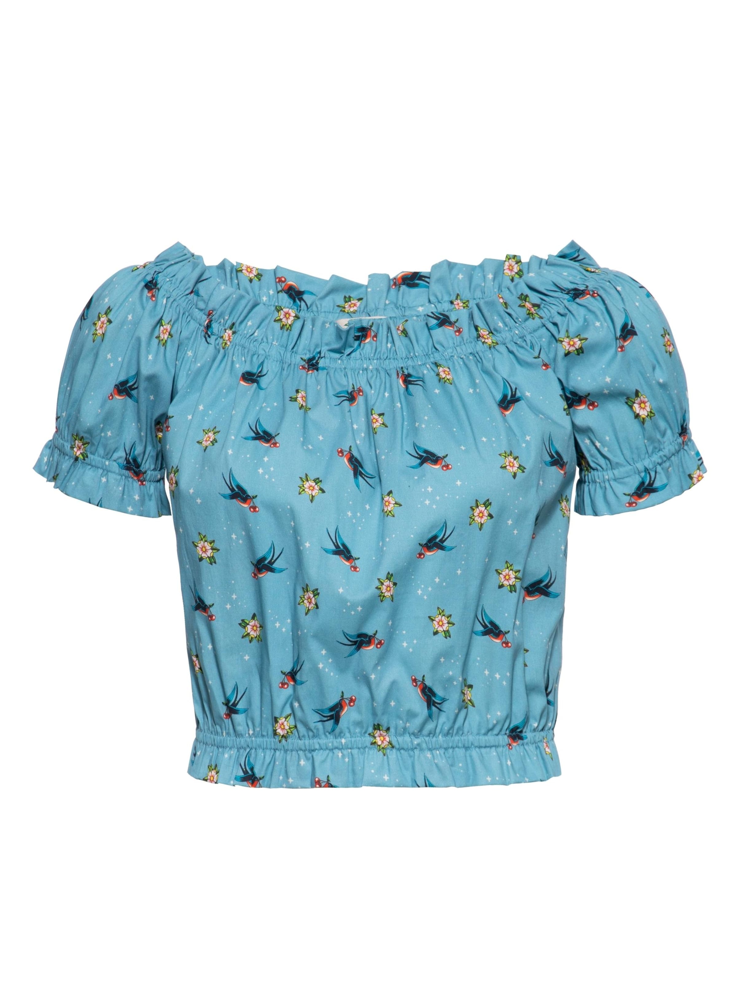 Queen Kerosin Blouse 'Oldschool Tattoo' in Blue, Item view