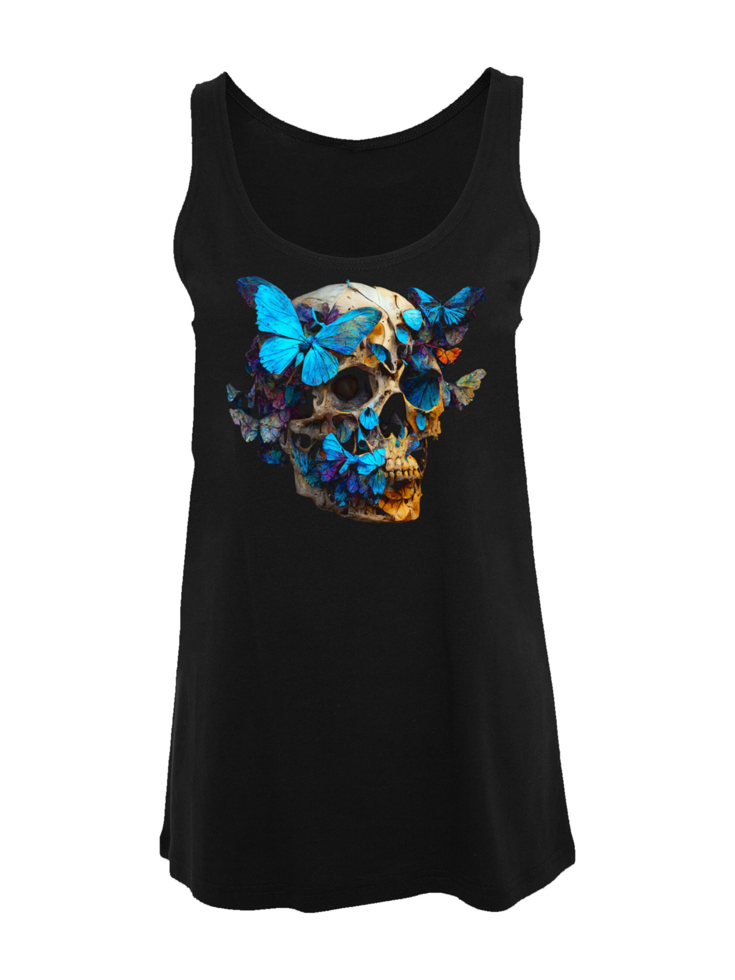 F4NT4STIC Top 'Totenkopf Schmetterling' in Schwarz: Vorderseite